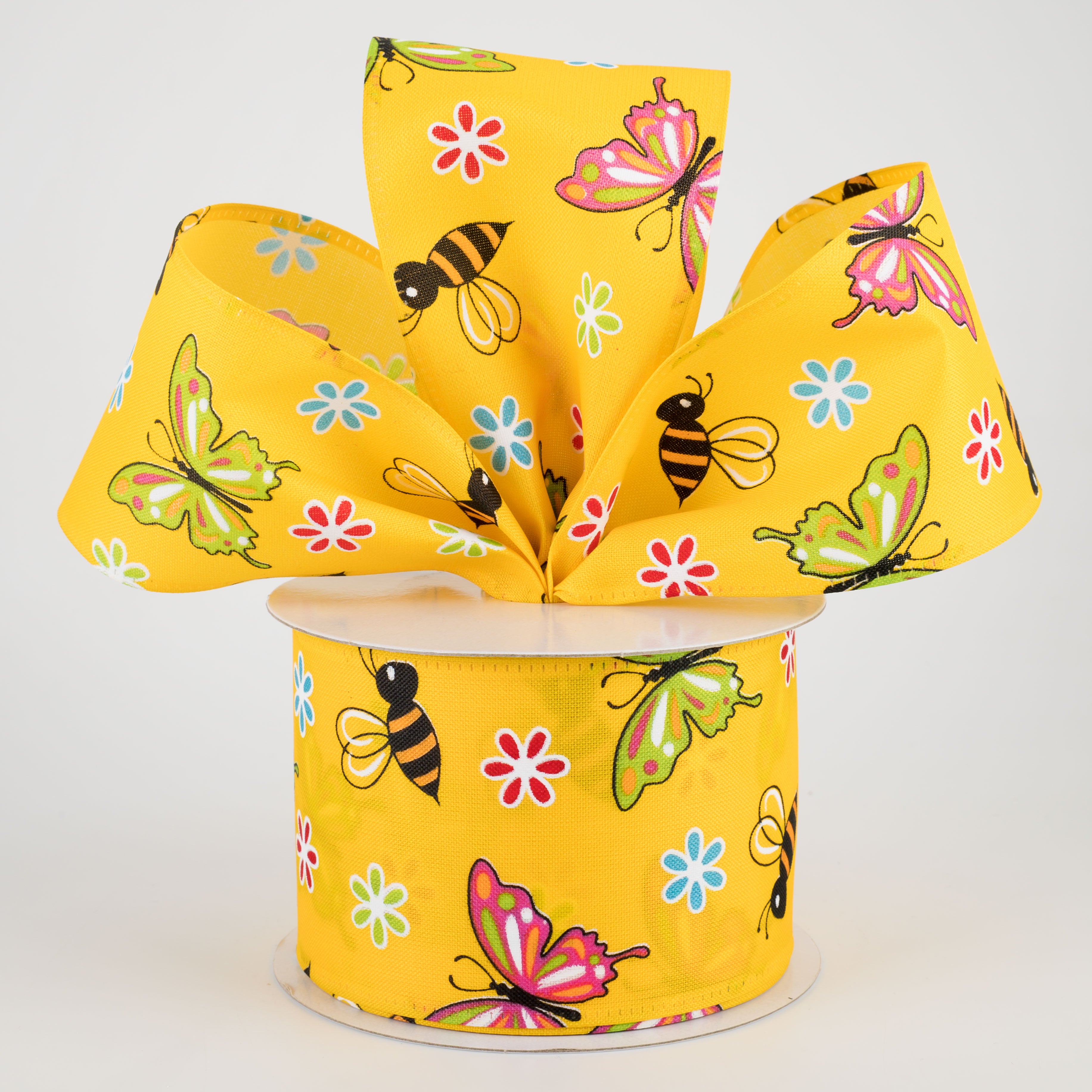 2.5" Butterflies & Bees Ribbon: Daffodil Yellow (10 Yards) Lifestyle Photo
