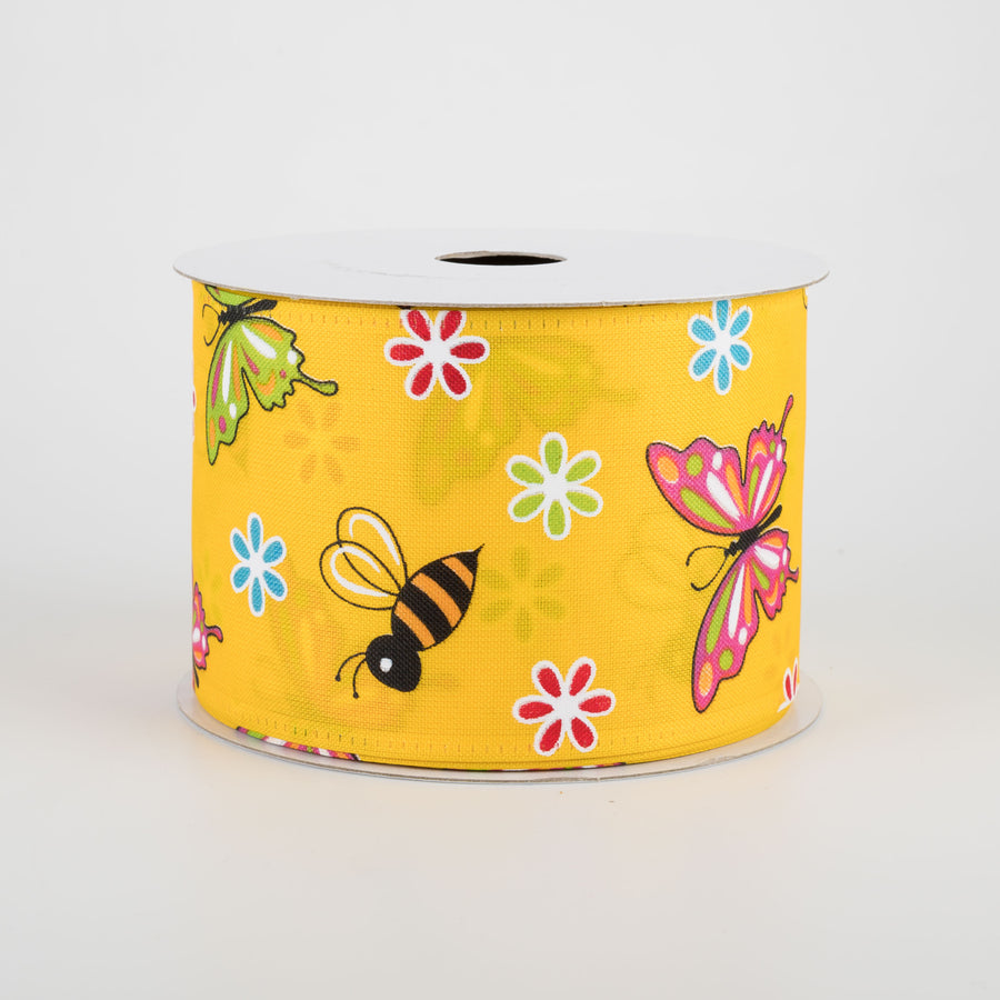 2.5" Butterflies & Bees Ribbon: Daffodil Yellow (10 Yards)