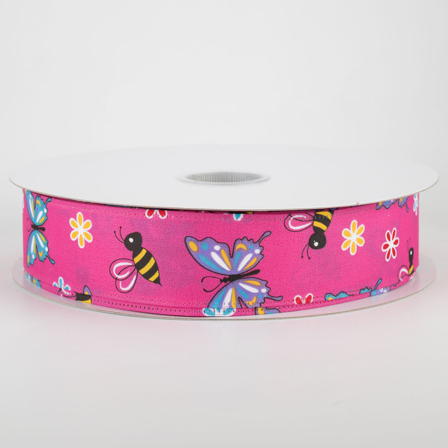 1.5" Butterflies & Bees Ribbon: Fuchsia (50 Yards) Item Number: 845-09-151