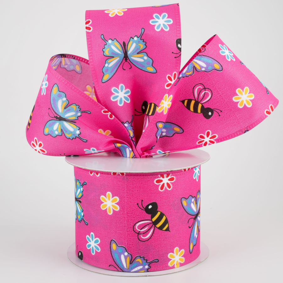 2.5" Butterflies & Bees Ribbon: Fuchsia (10 Yards) Lifestyle Photo