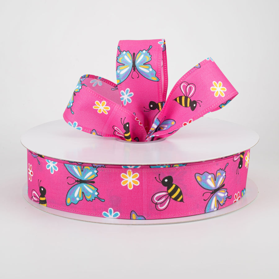 1.5" Butterflies & Bees Ribbon: Fuchsia (50 Yards) Lifestyle Photo