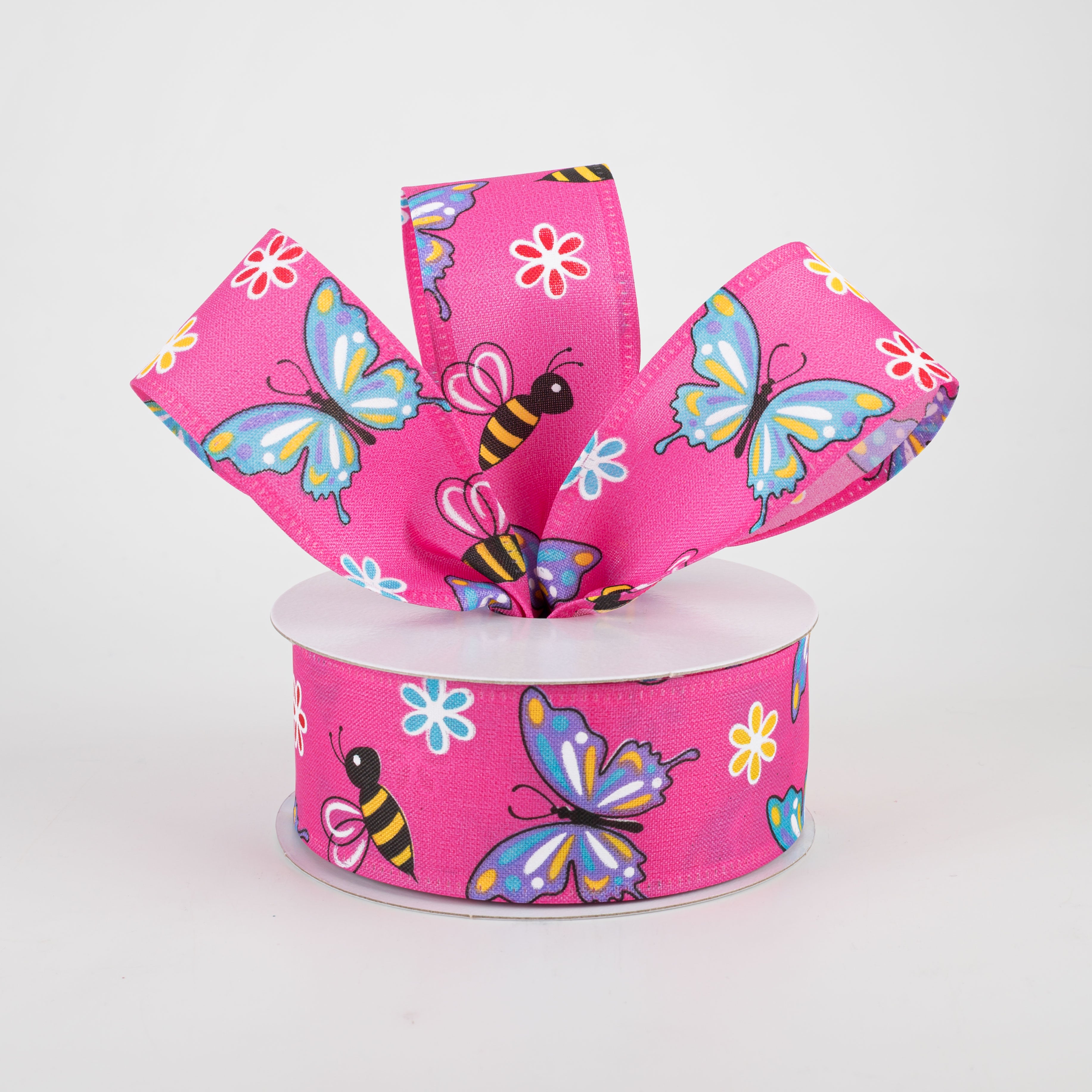 1.5" Butterflies & Bees Ribbon: Fuchsia (10 Yards) Lifestyle Photo