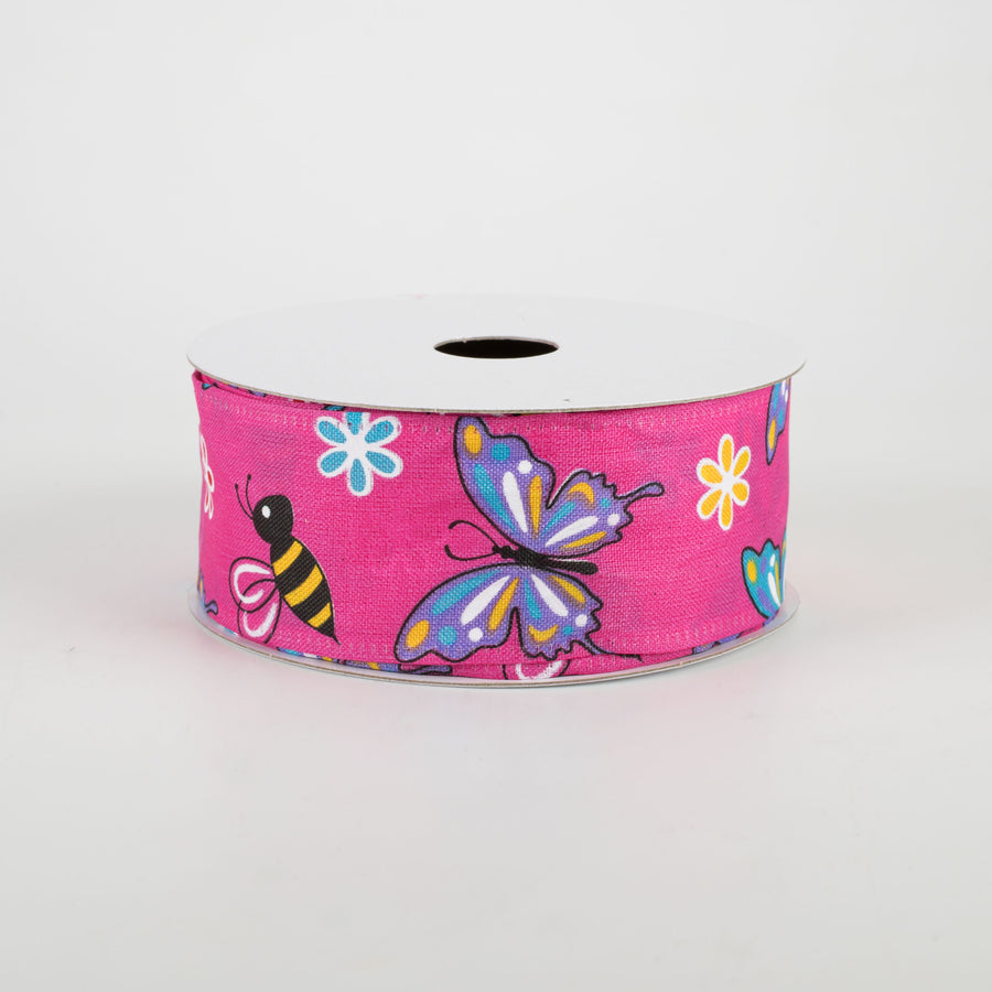 1.5" Butterflies & Bees Ribbon: Fuchsia (10 Yards)