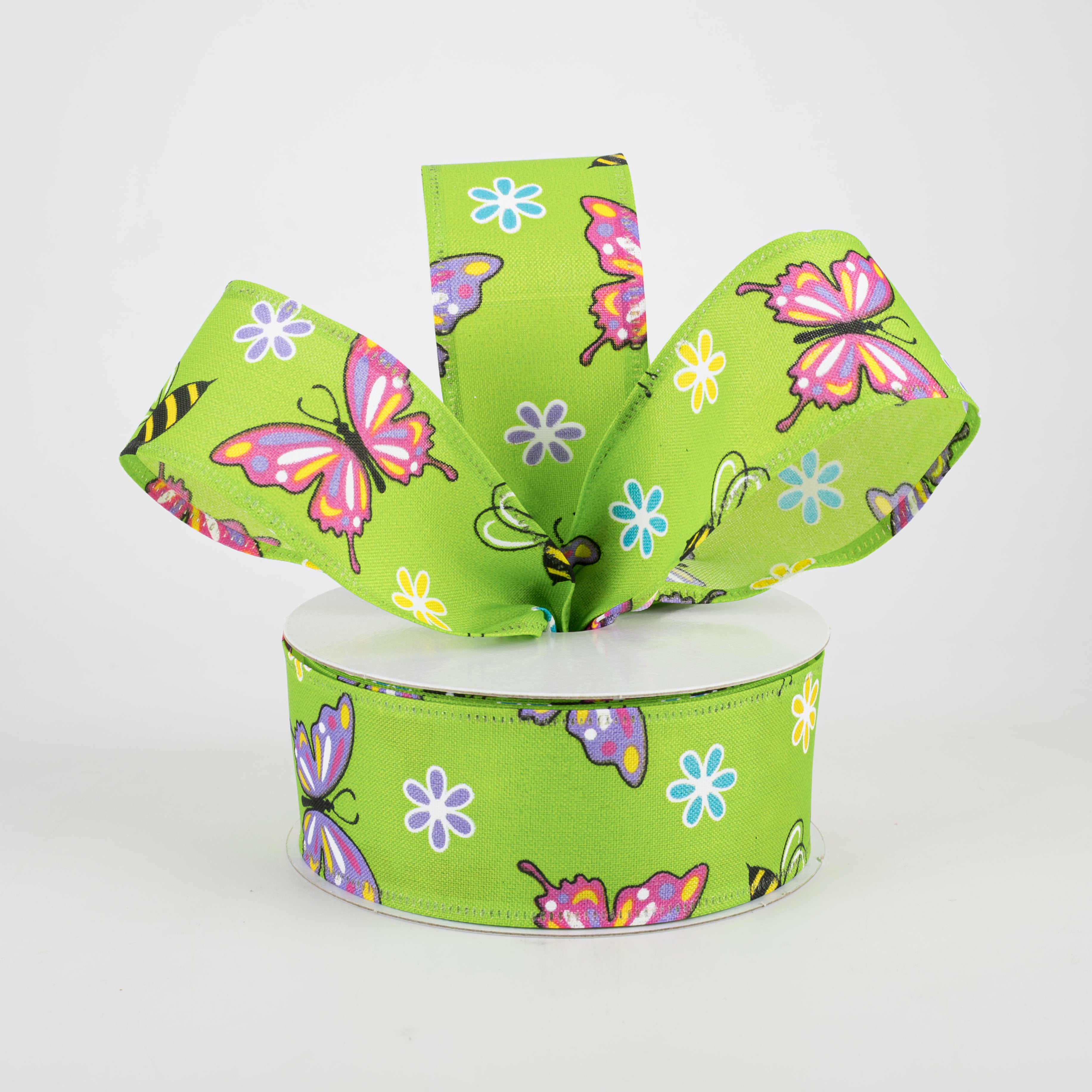 1.5" Butterflies & Bees Ribbon: Lime (10 Yards) Lifestyle Photo
