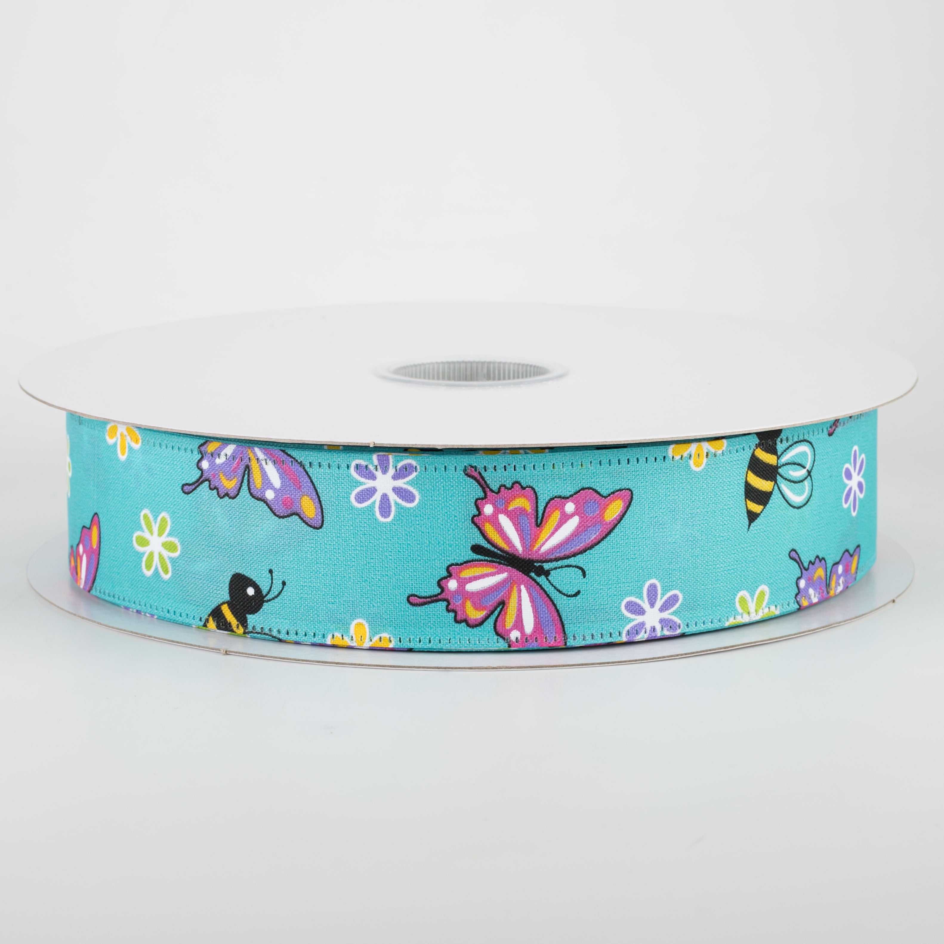 1.5" Butterflies & Bees Ribbon: Teal (50 Yards)