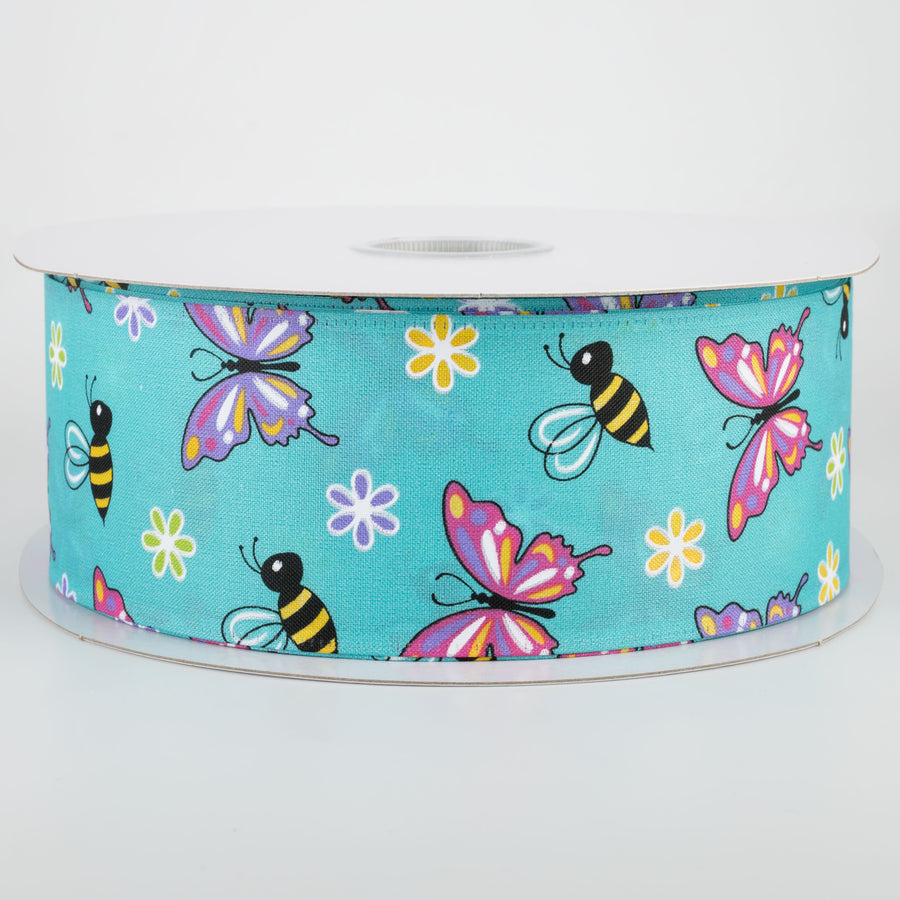 2.5" Butterflies & Bees Ribbon: Teal (50 Yards) Item Number: 845-40-148