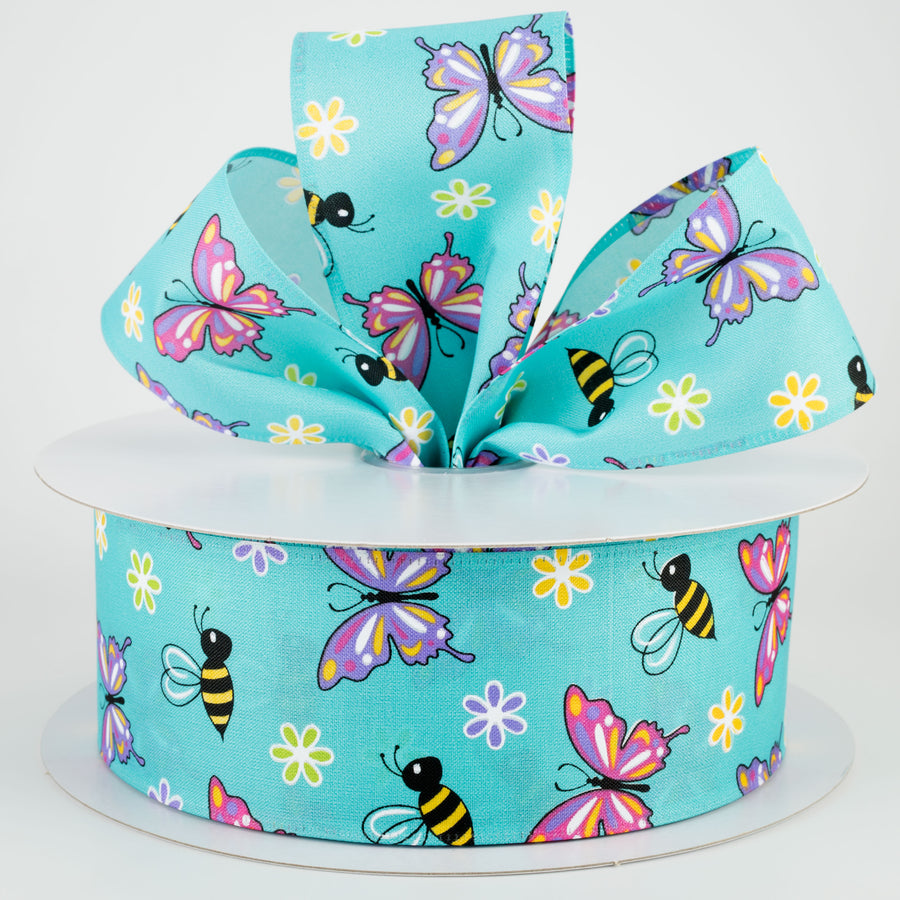 2.5" Butterflies & Bees Ribbon: Teal (50 Yards) Lifestyle Photo