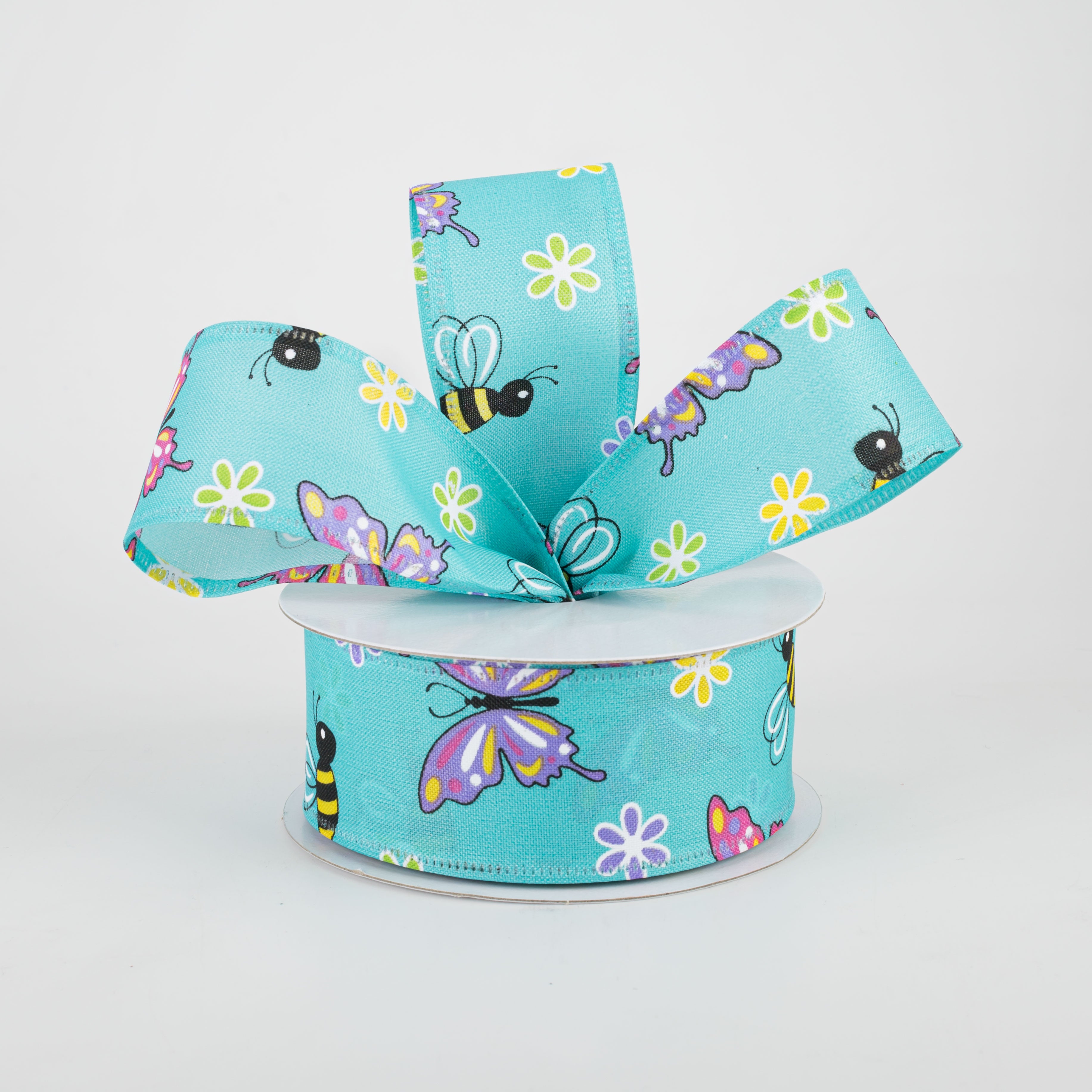 1.5" Butterflies & Bees Ribbon: Teal (10 Yards) Lifestyle Photo