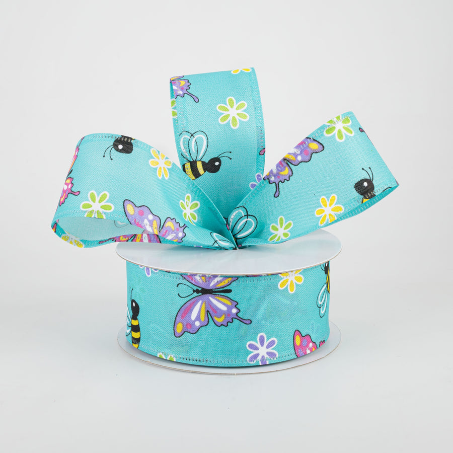1.5" Butterflies & Bees Ribbon: Teal (10 Yards) Lifestyle Photo