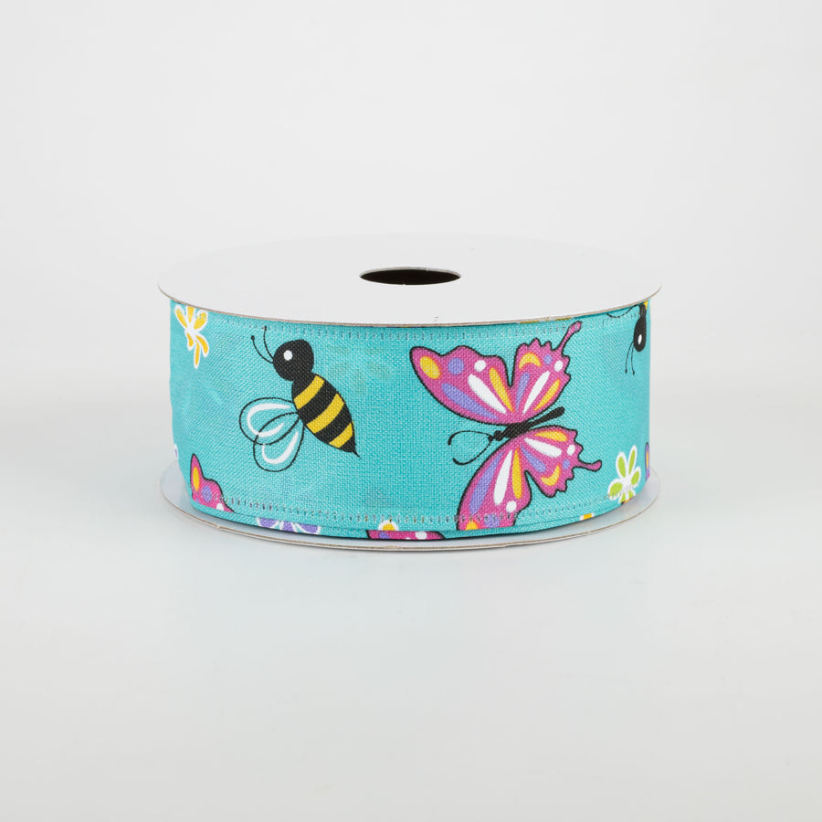1.5" Butterflies & Bees Ribbon: Teal (10 Yards)