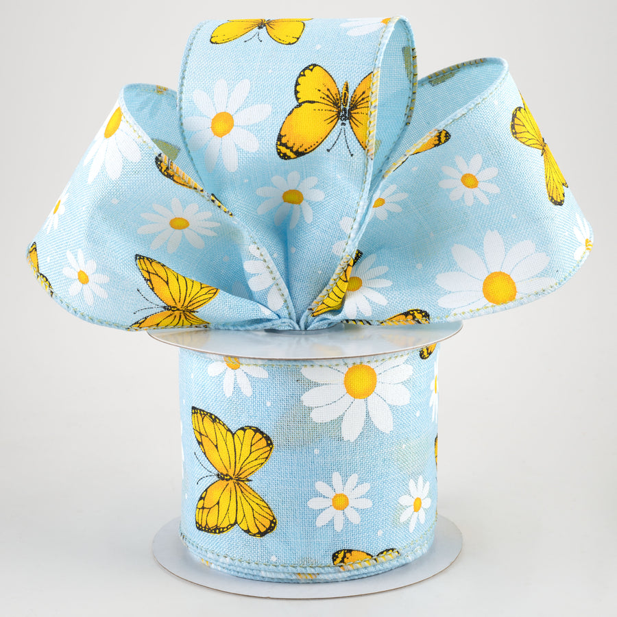 2.5" Butterflies & Daisies Ribbon: Pale Blue Royal (10 Yards) Lifestyle Photo
