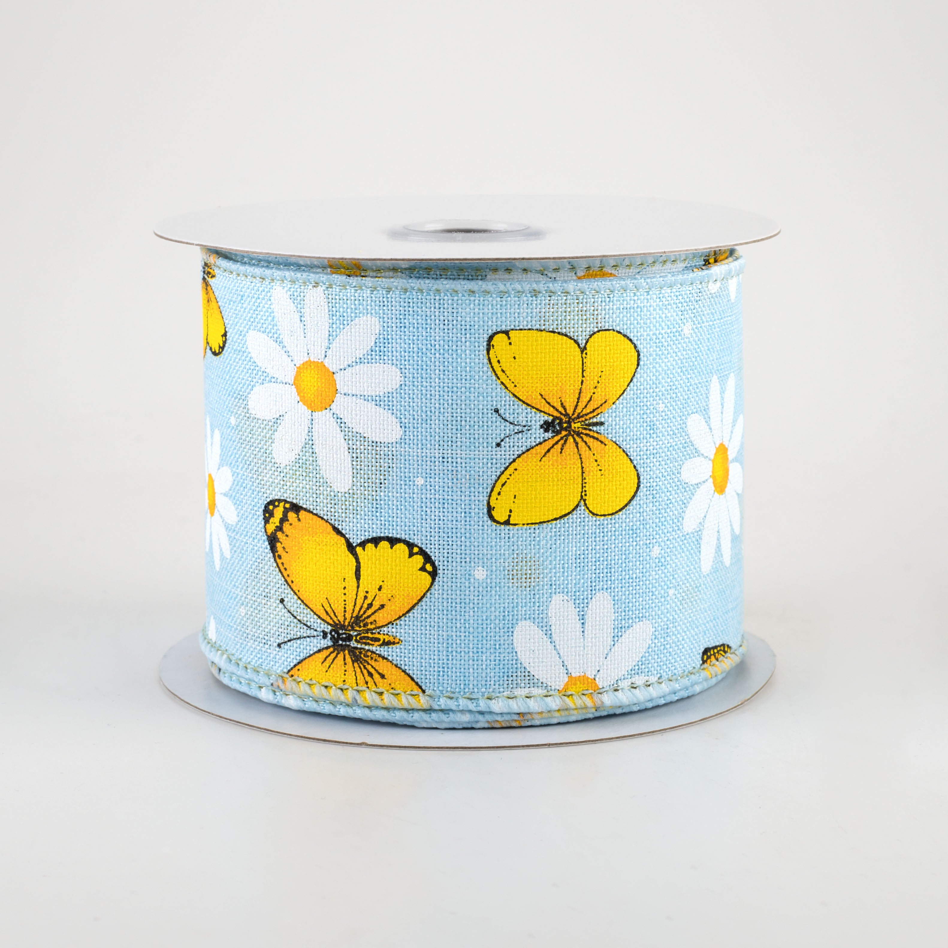 2.5" Butterflies & Daisies Ribbon: Pale Blue Royal (10 Yards)