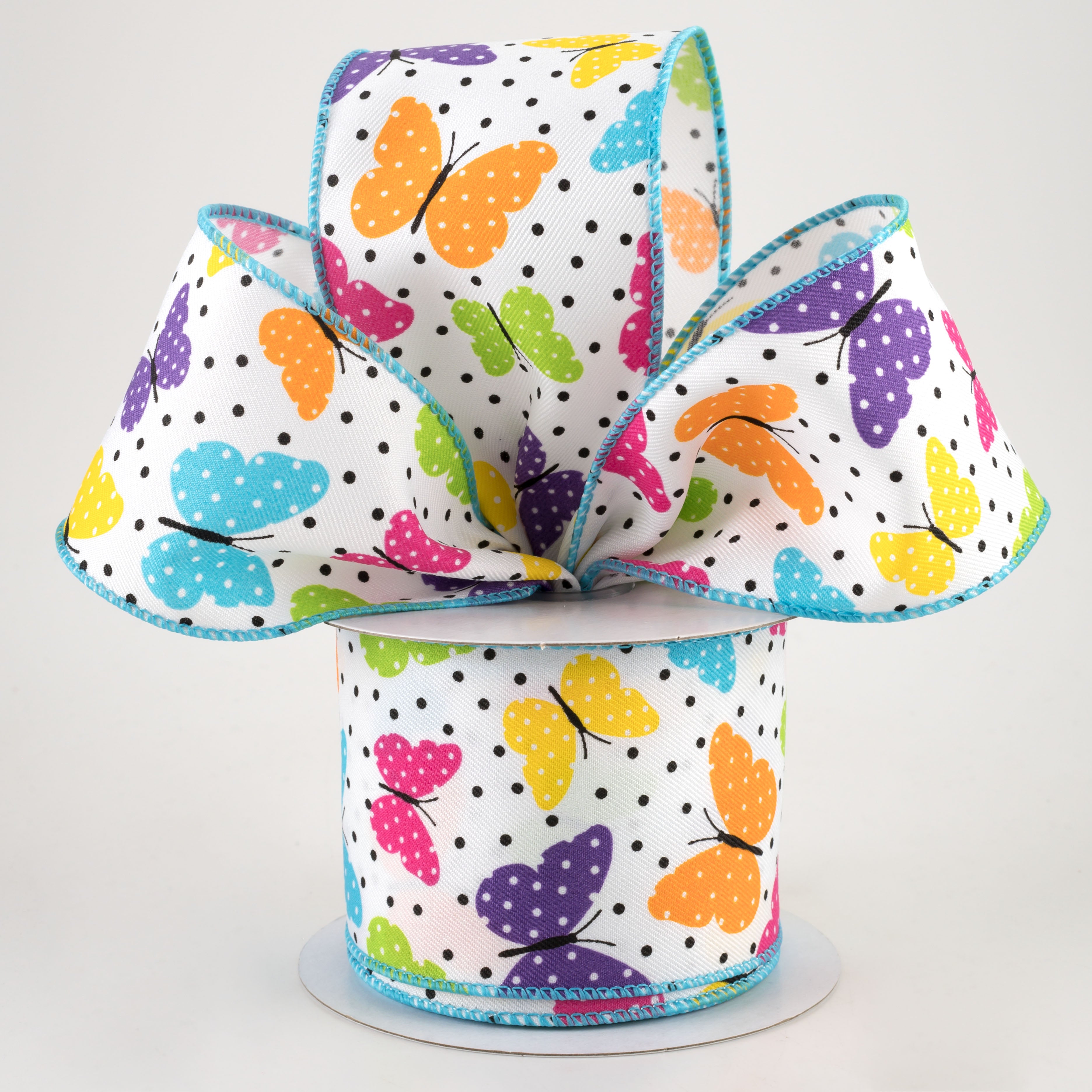 2.5" Butterflies & Dots Ribbon: Bright Multi (10 Yards) Lifestyle Photo