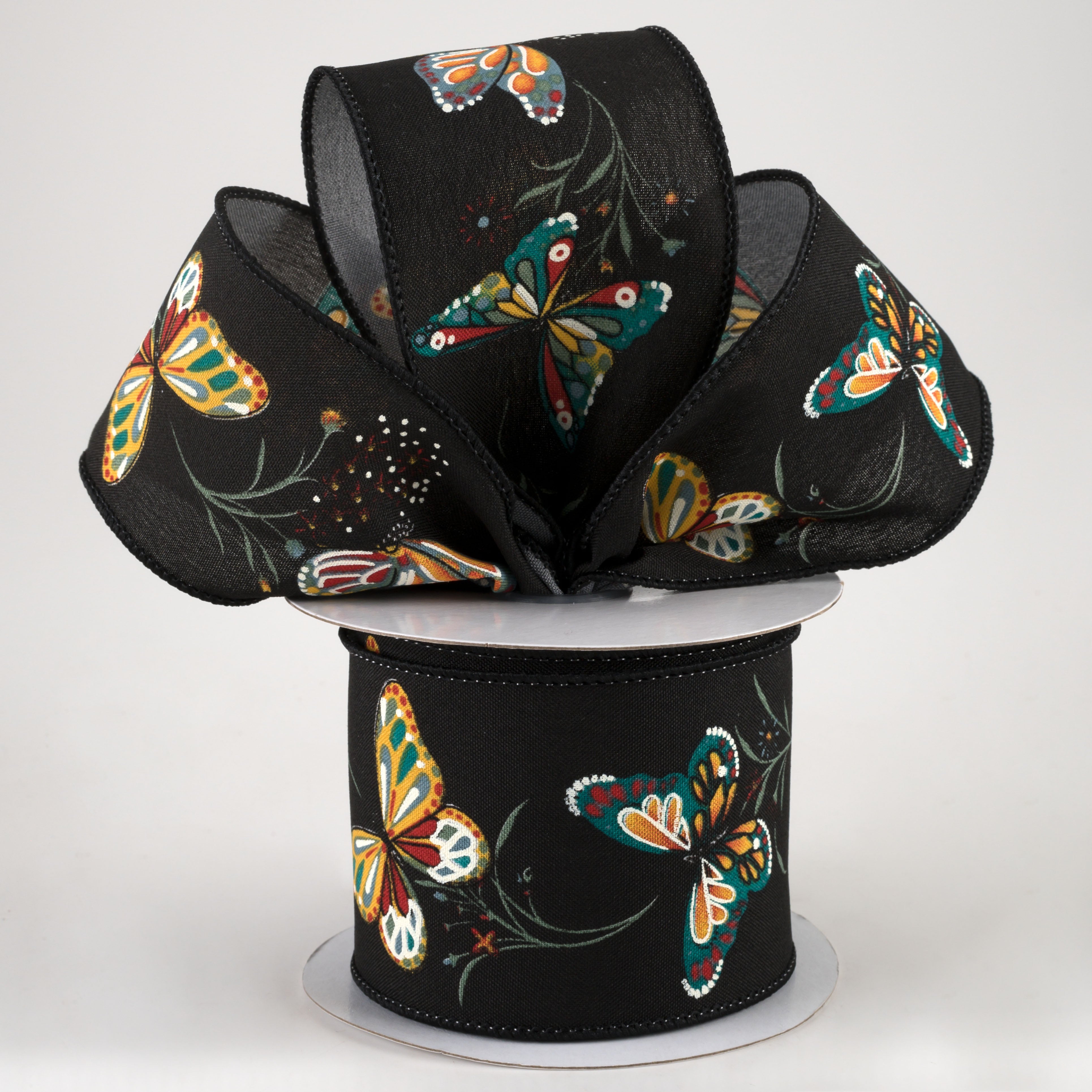 2.5" Butterflies & Flowers Ribbon: Black (10 Yards) Lifestyle Photo