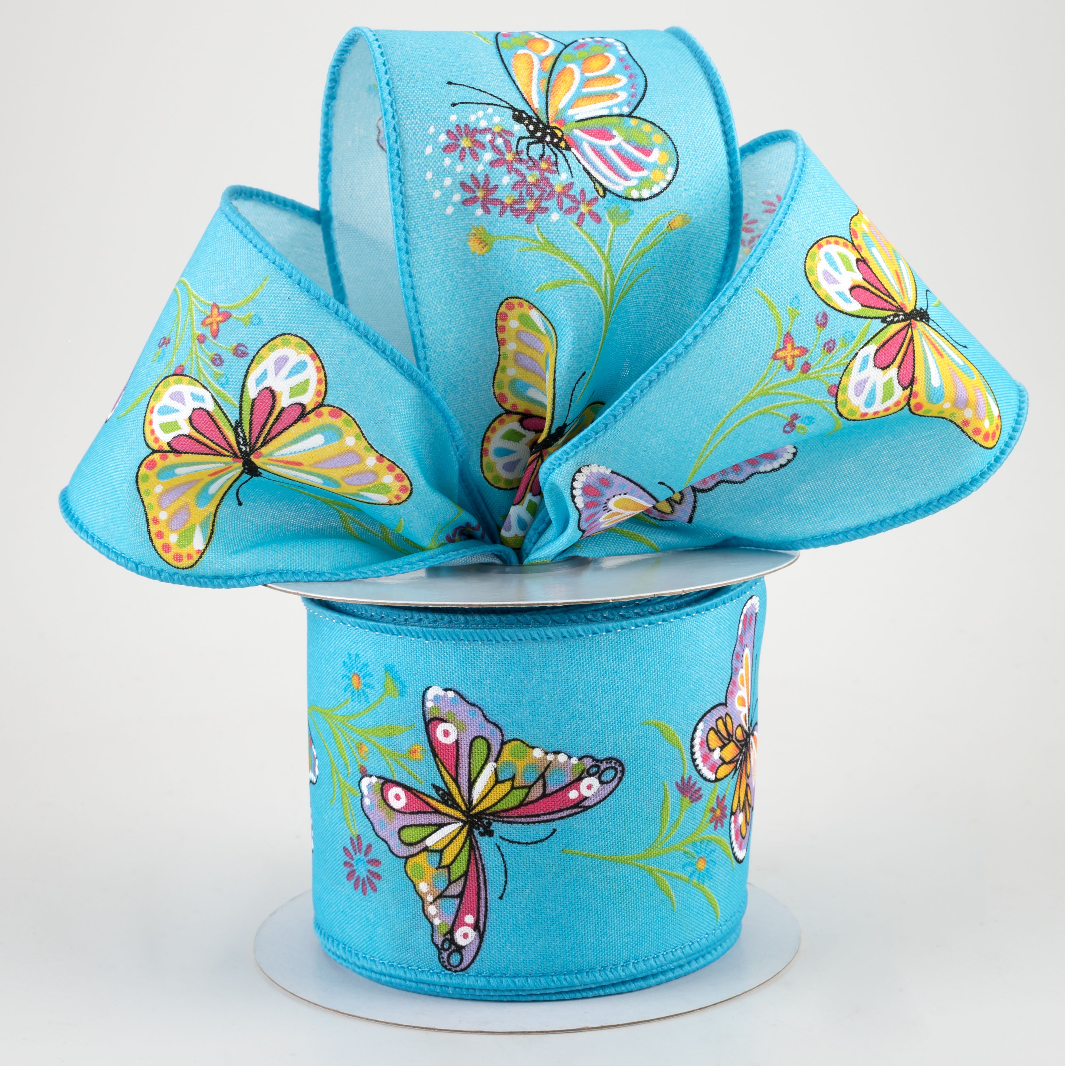 2.5" Butterflies & Flowers Ribbon: Blue (10 Yards) Lifestyle Photo