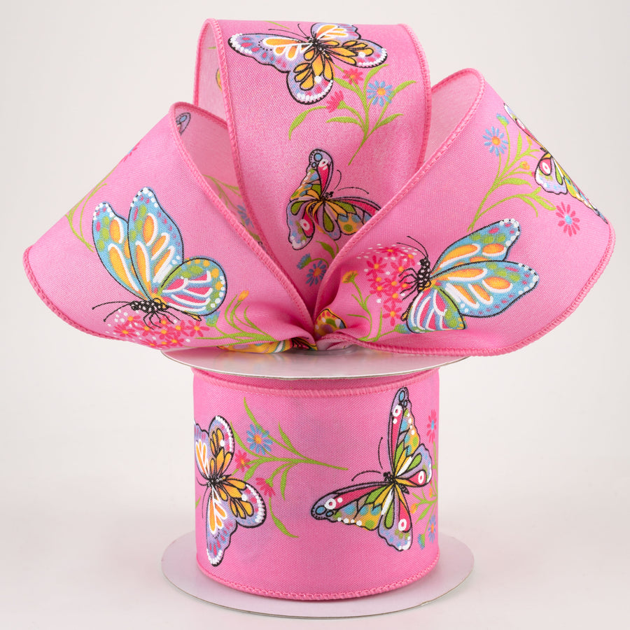 2.5" Butterflies & Flowers Ribbon: Pink (10 Yards) Lifestyle Photo