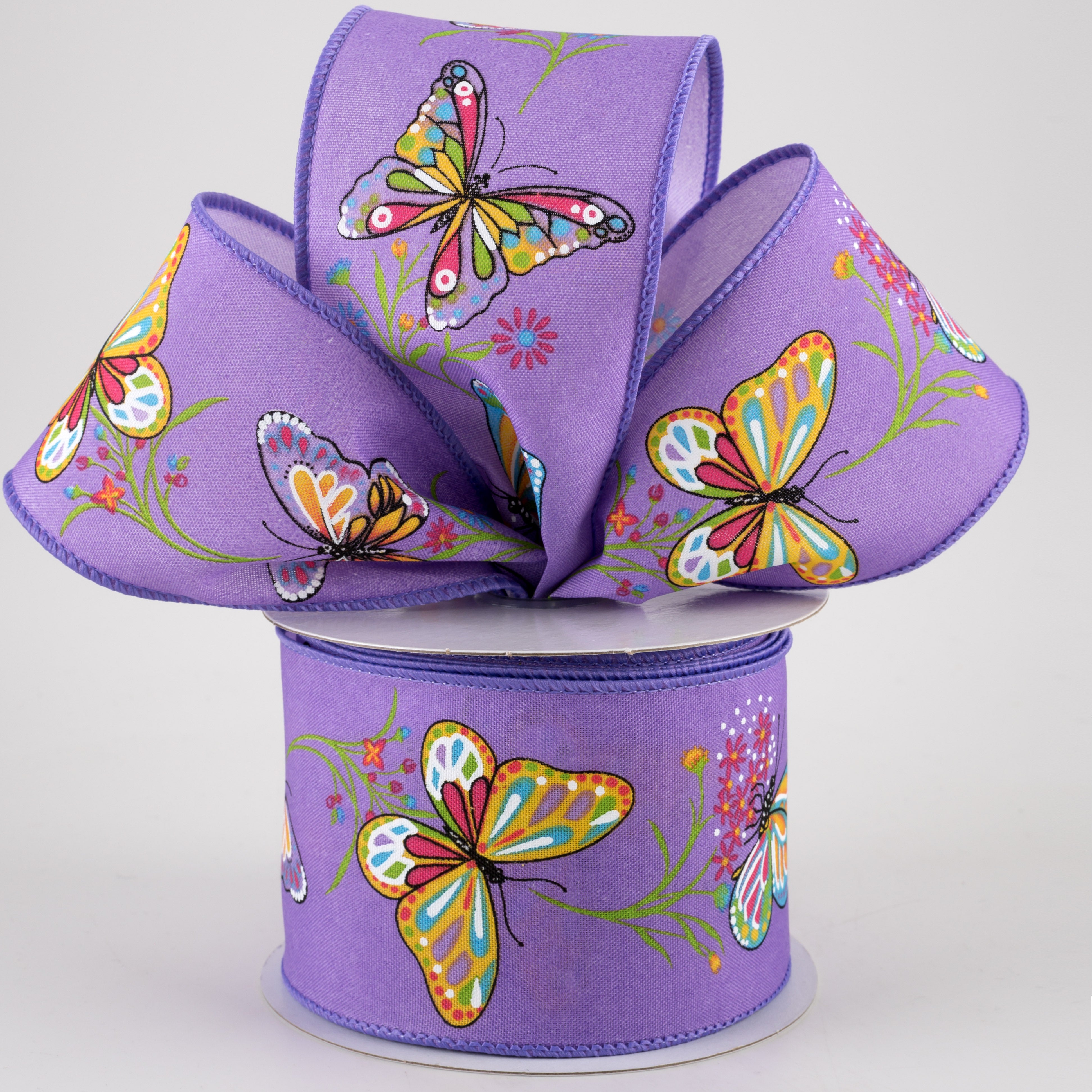 2.5" Butterflies & Flowers Ribbon: Purple (10 Yards) Lifestyle Photo