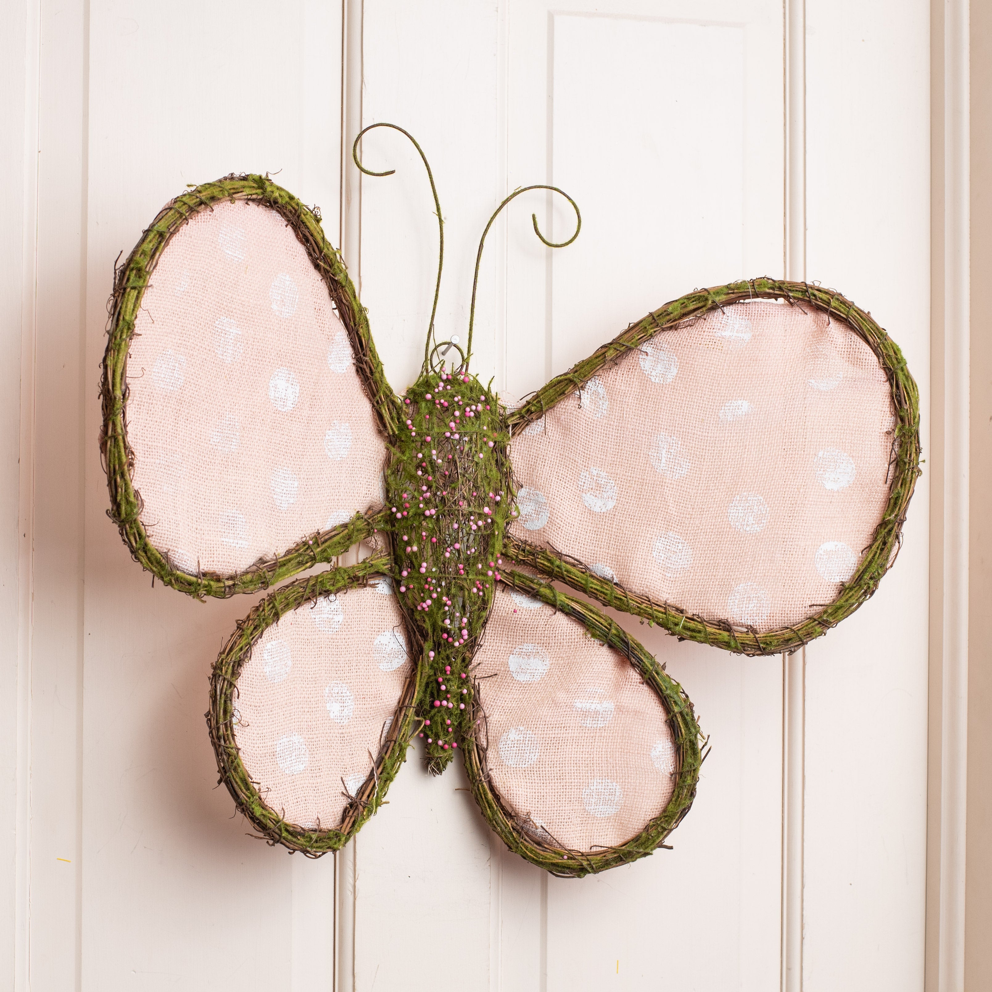 24" Butterfly Twig Form With Polka Dot Burlap Lifestyle Photo