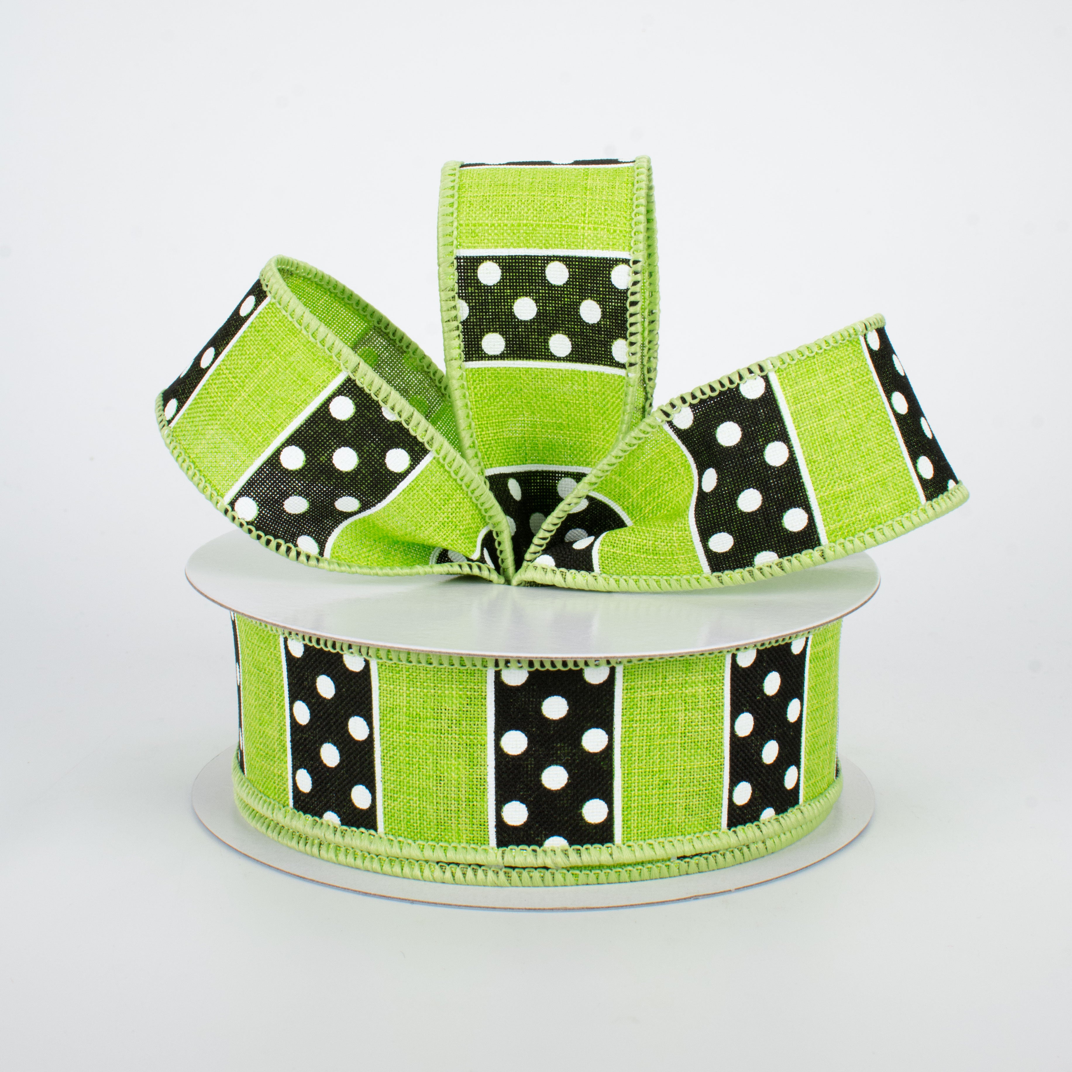 1.5" BW Polka Dot Stripes Ribbon: Lime (10 Yards) Lifestyle Photo