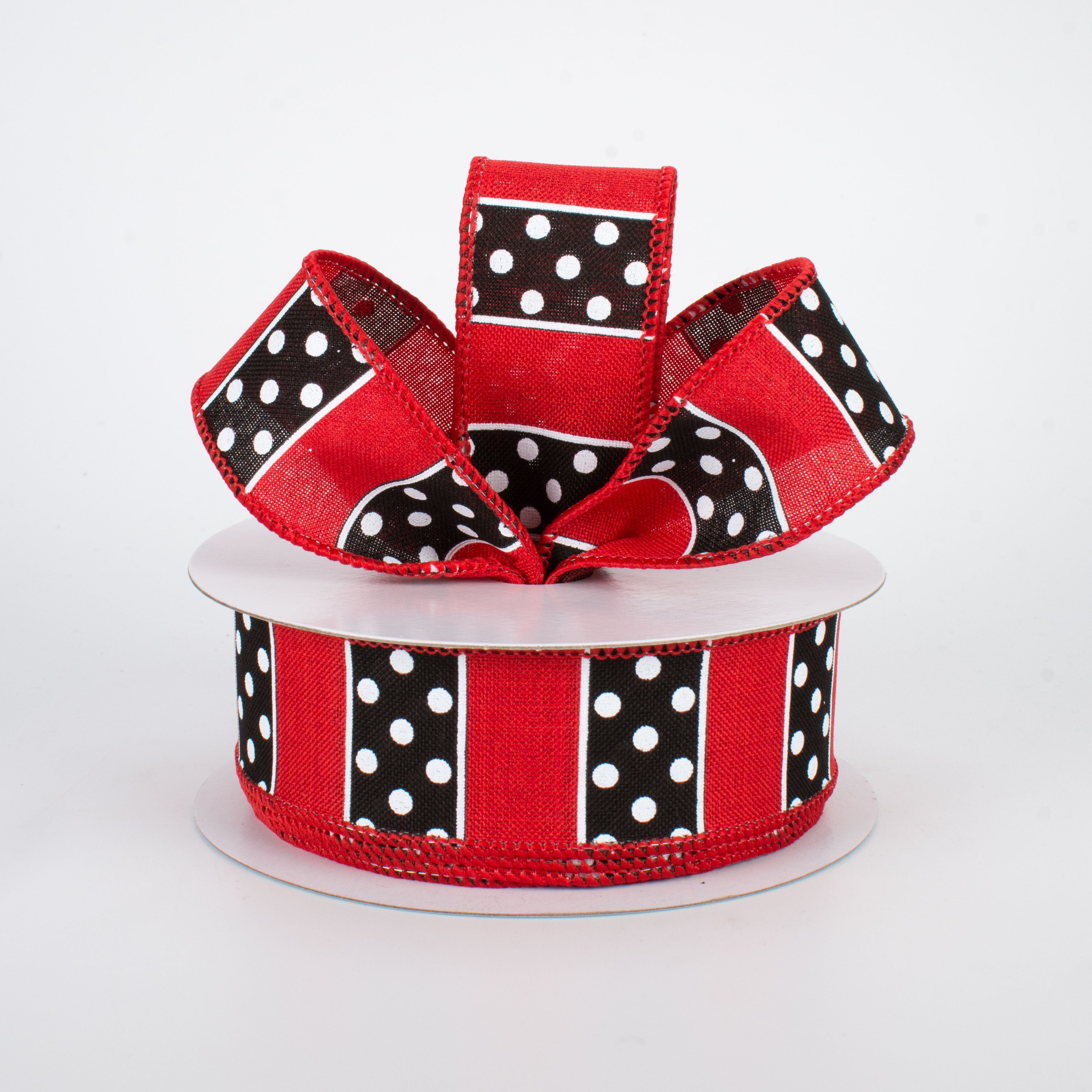 1.5" BW Polka Dot Stripes Ribbon: Red (10 Yards) Lifestyle Photo