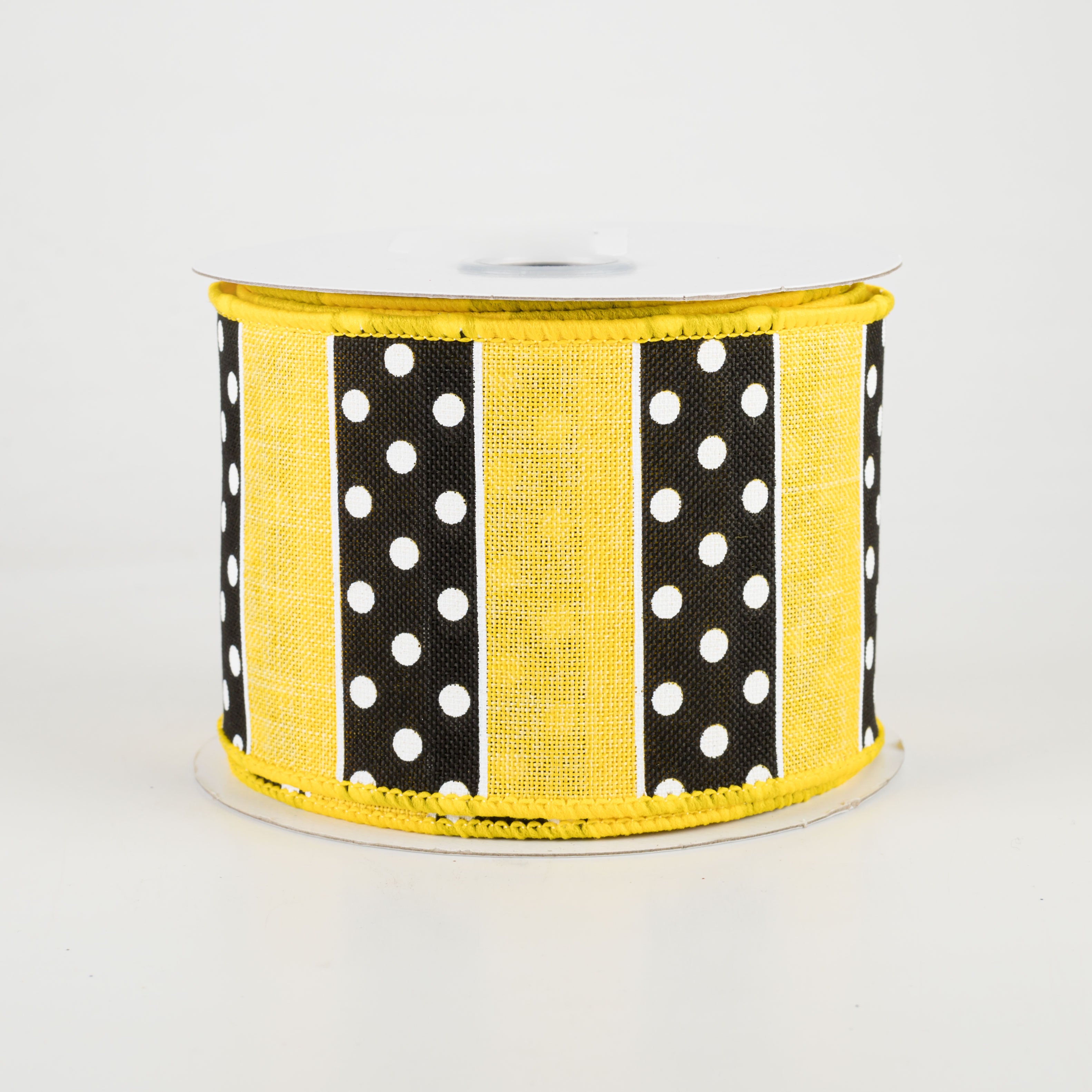 2.5" BW Polka Dot Stripes Ribbon: Sun Yellow (10 Yards)