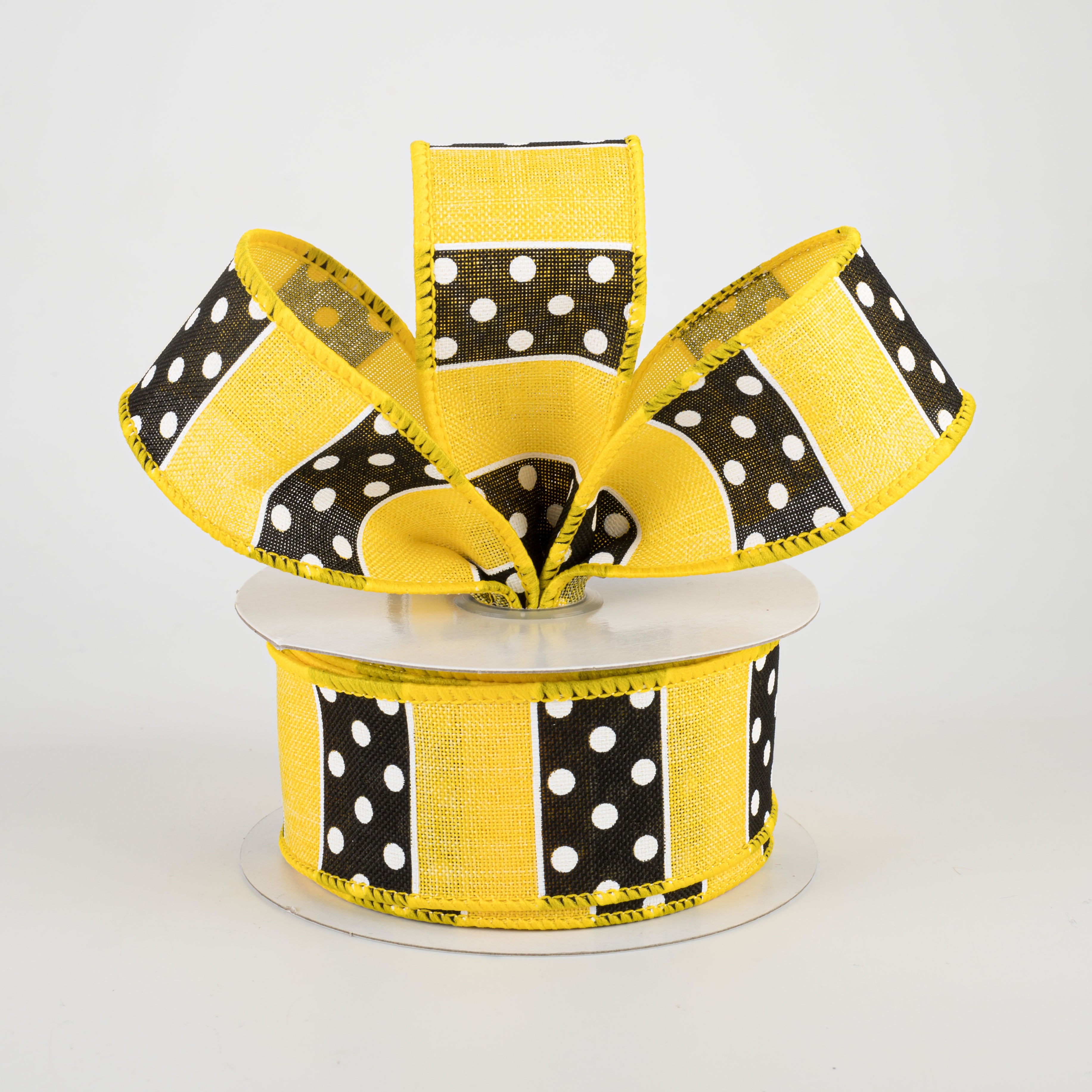 1.5" BW Polka Dot Stripes Ribbon: Sun Yellow (10 Yards) Lifestyle Photo