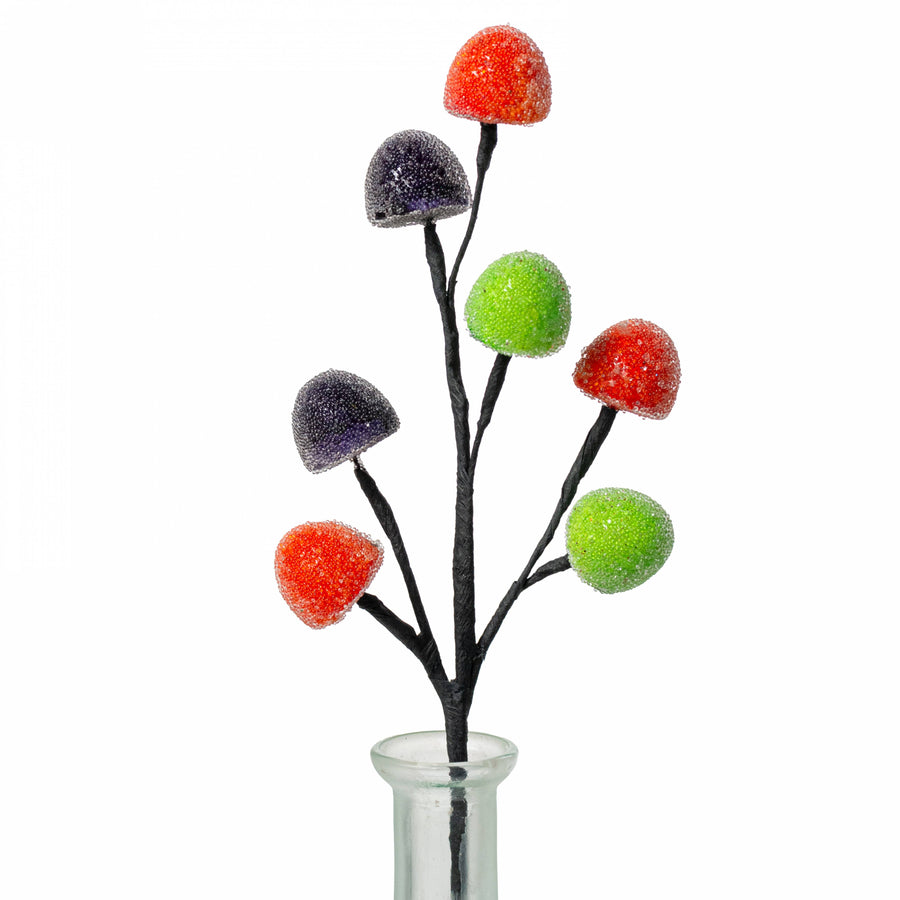 11" Glass Bead Gumdrops Pick: Purple-Black, Orange & Lime