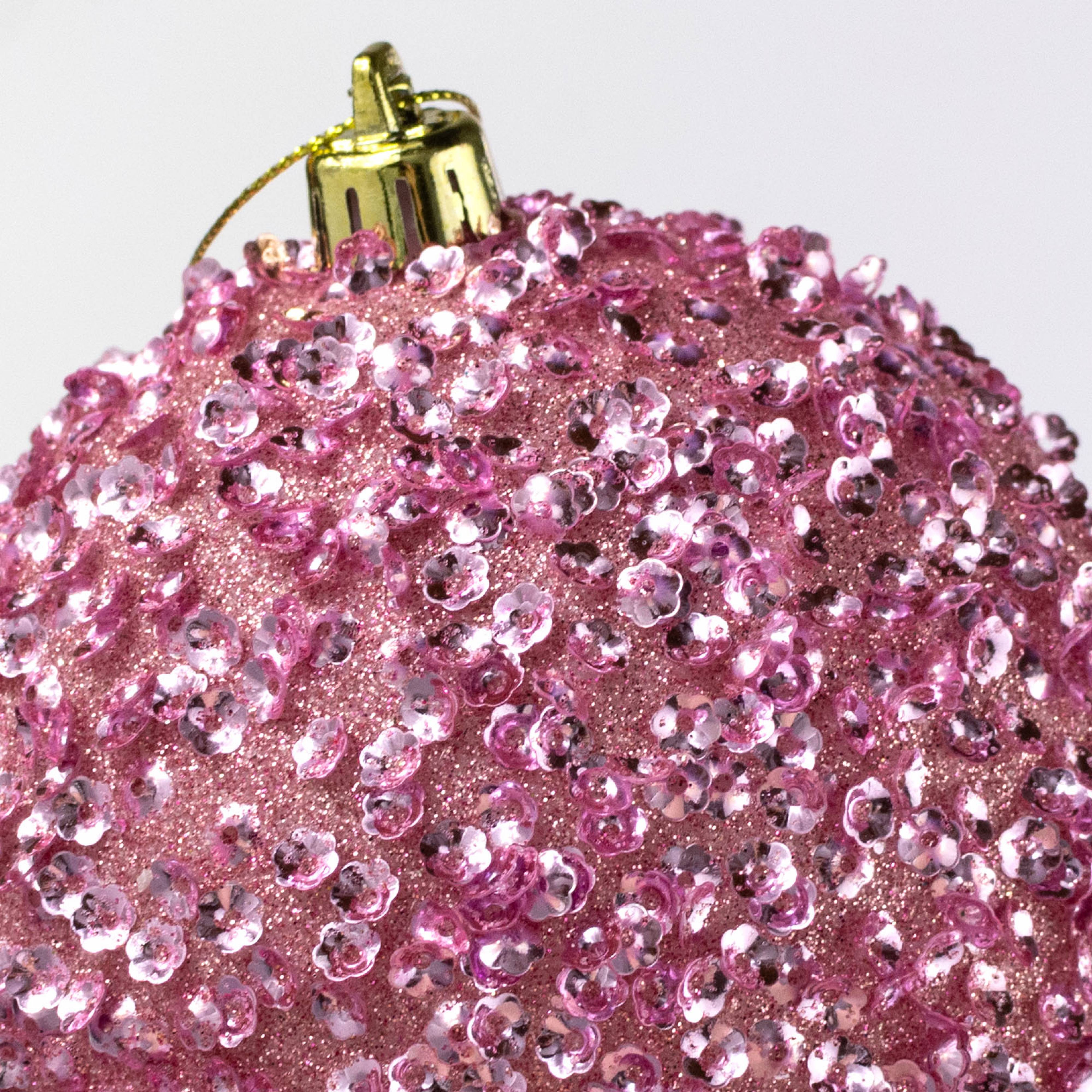 100mm Sequin & Glitter Ball Ornaments: Pale Pink (Box of 4)