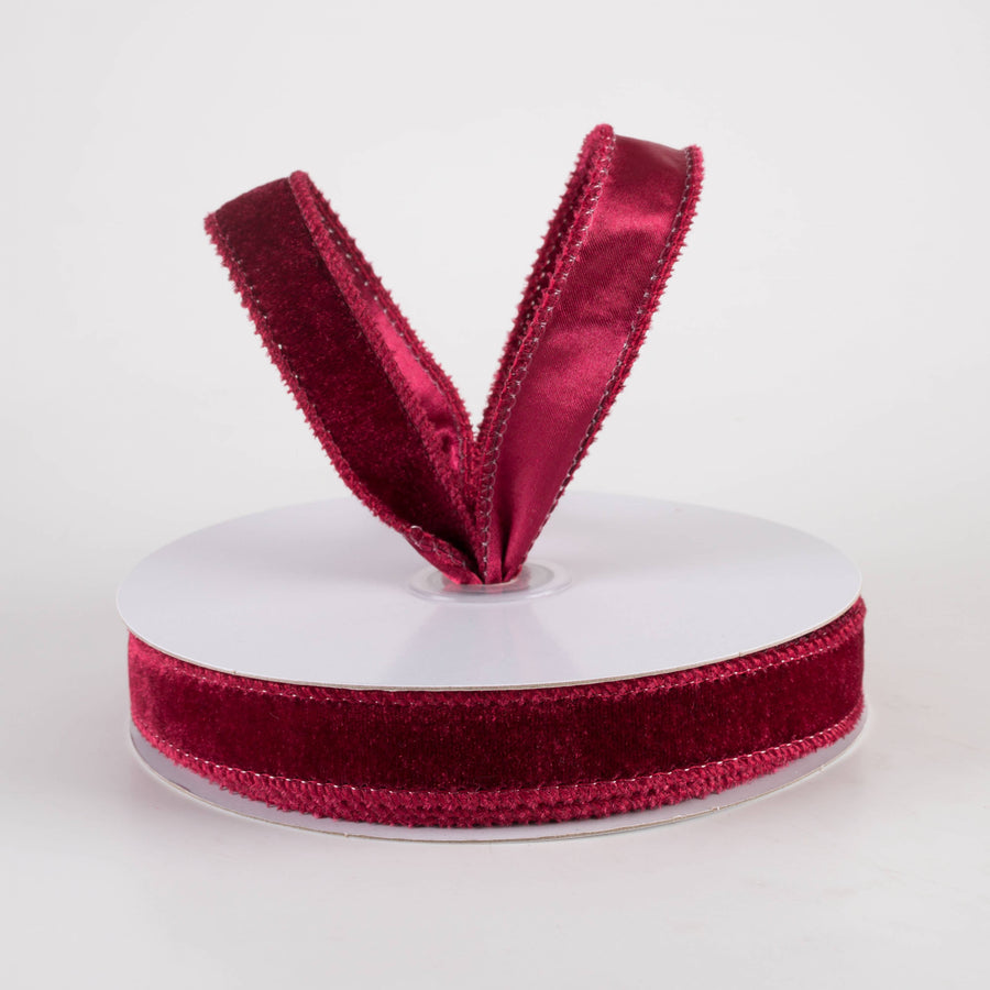 7/8" Deluxe Velvet Satin Backing Ribbon: Burgundy Red (10 Yards)