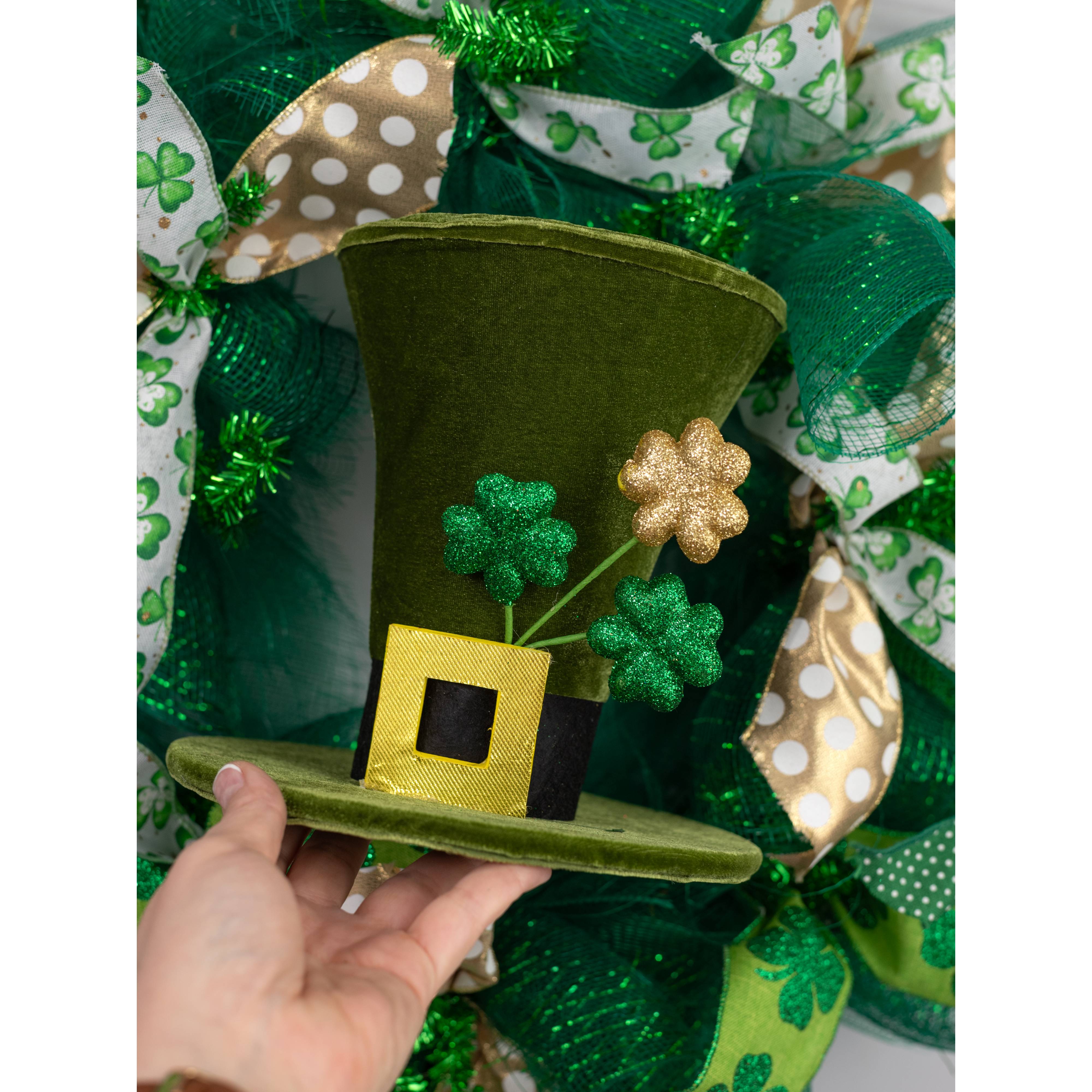 8" Velvet Leprechaun Top Hat Decor