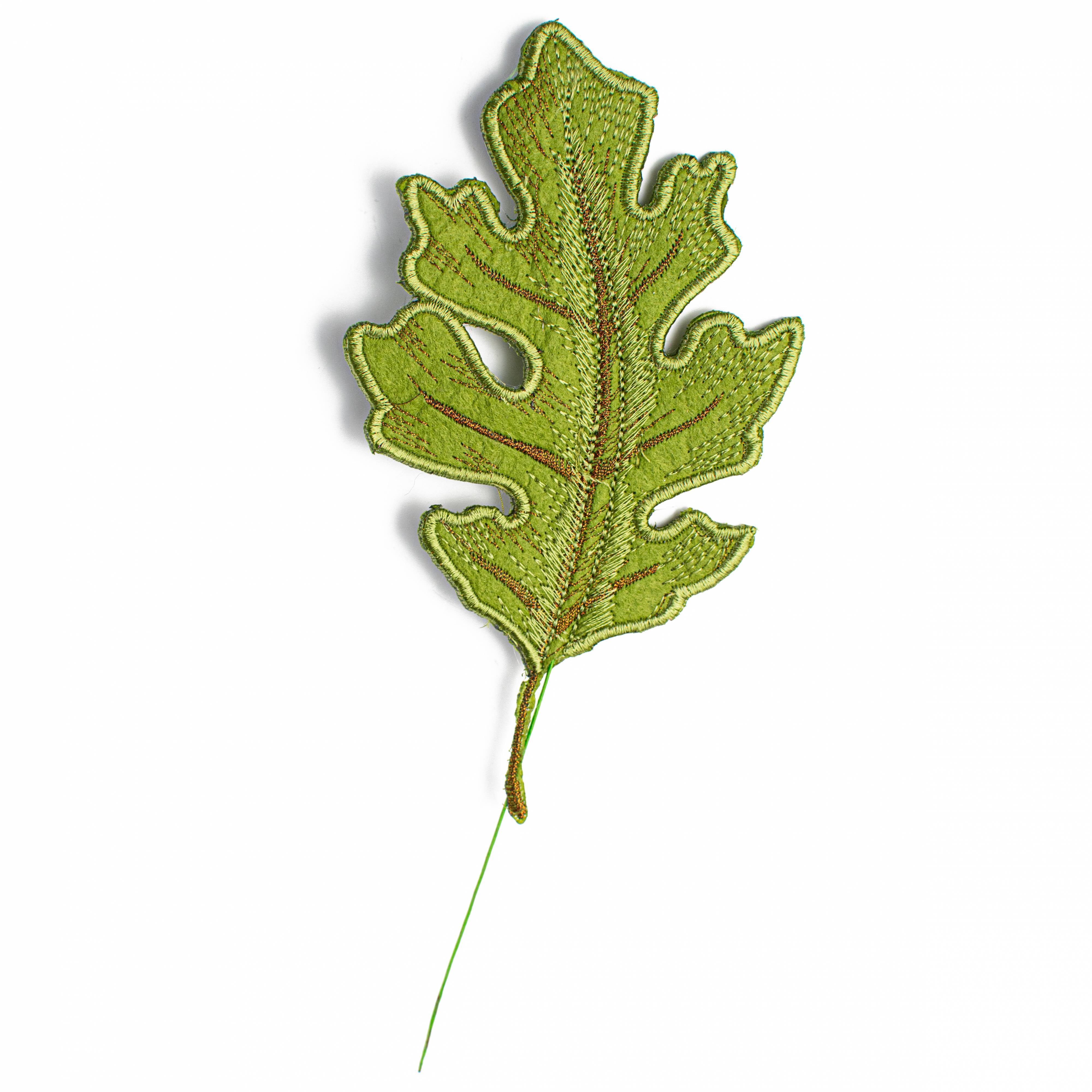 [D Stevens] 6" Embroidered Oak Leaf Clip Ornament: Olive Green
