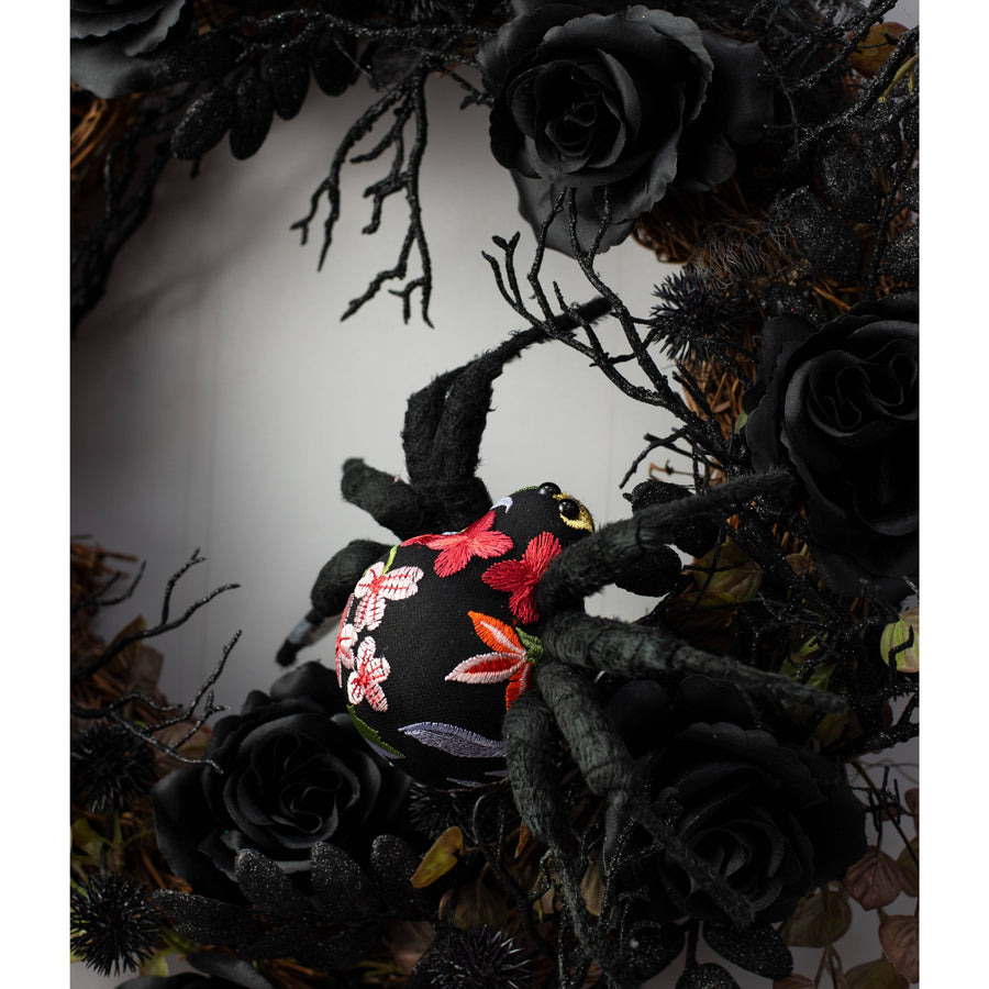 12" Embroidered Floral Spider Accent
