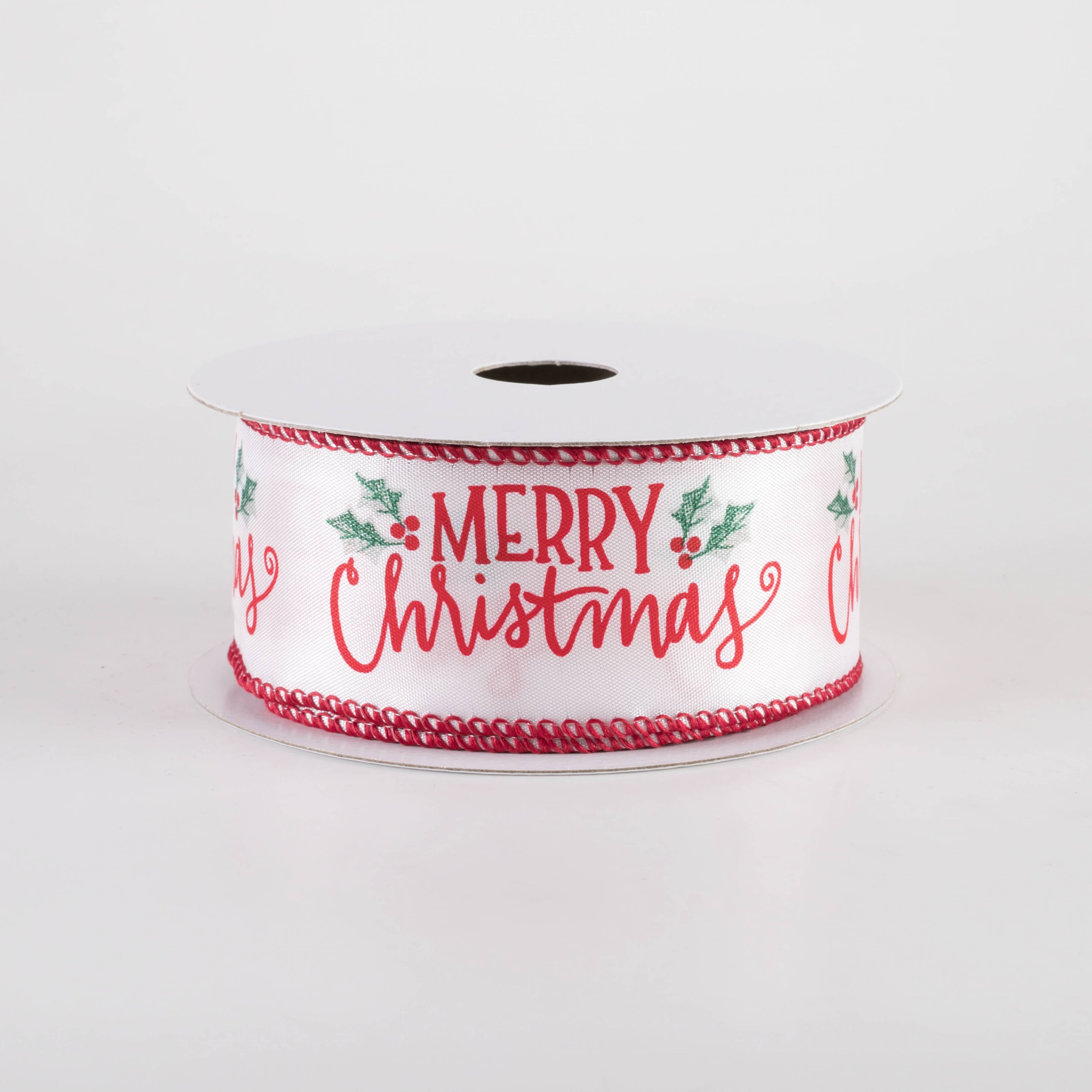 1.5" Cute Merry Christmas Ribbon: White (10 Yards)