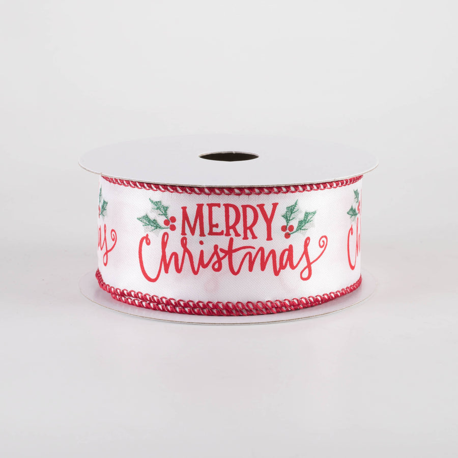 1.5" Cute Merry Christmas Ribbon: White (10 Yards)