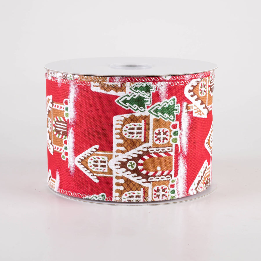 2.5" Gingerbread Mansion House Ribbon: Red (10 Yards)