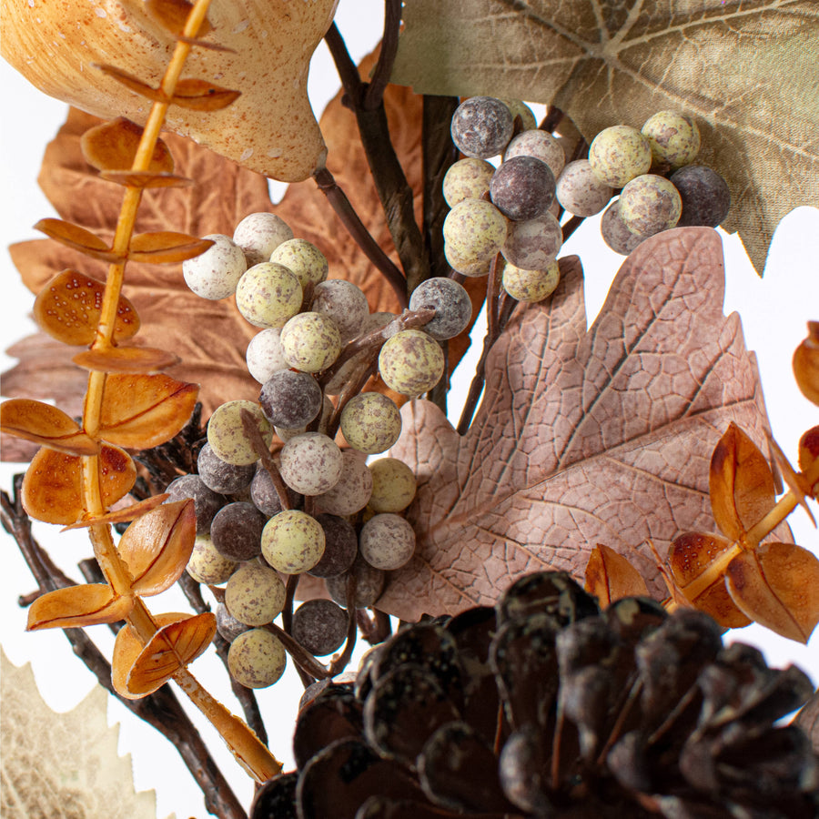 32" Mixed Fall Pumpkins, Leaves & Berries Spray: Brown & Cream