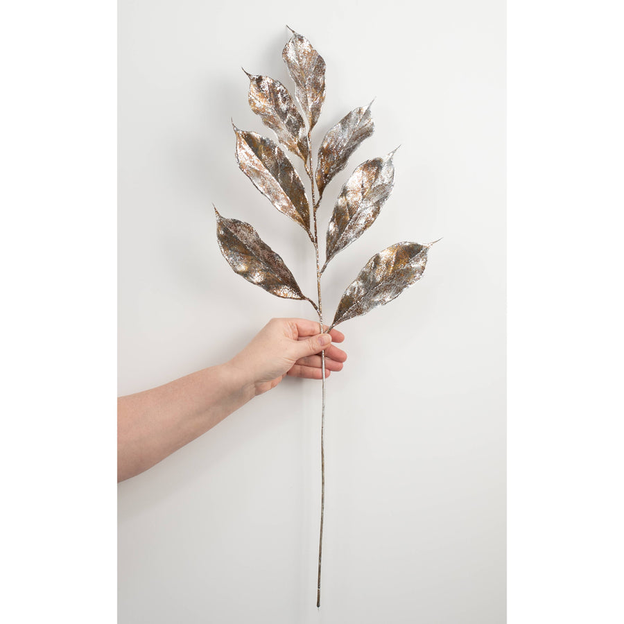 28" Metallic Magnolia Leaves Spray: Brown & Silver