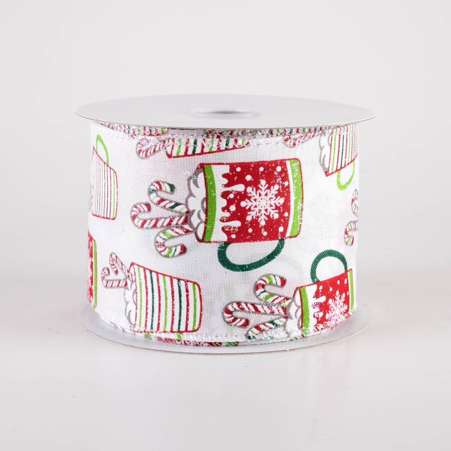 2.5" Hot Chocolate Christmas Cocoa Mugs Ribbon: White (10 Yards)