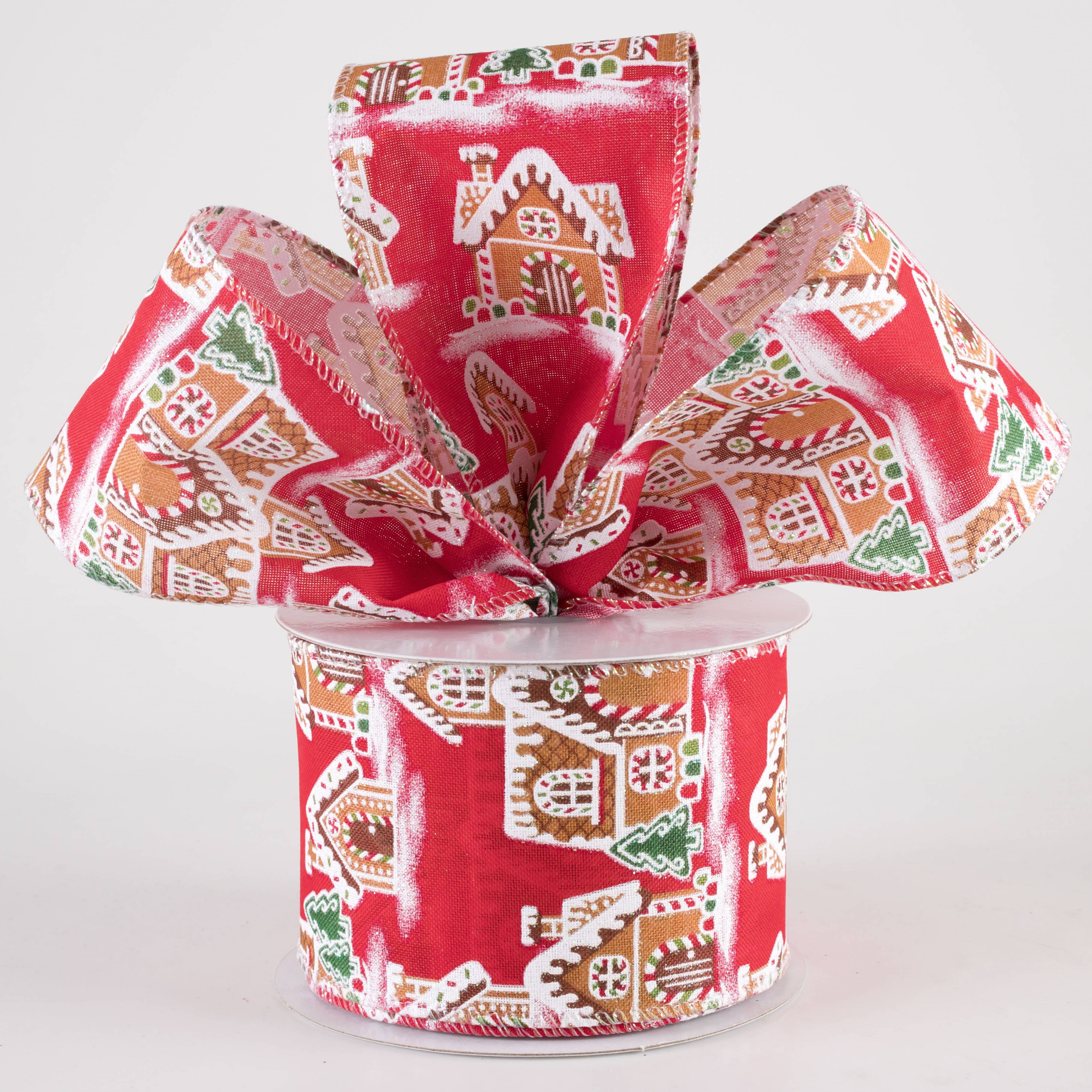 2.5" Gingerbread Mansion House Ribbon: Red (10 Yards)