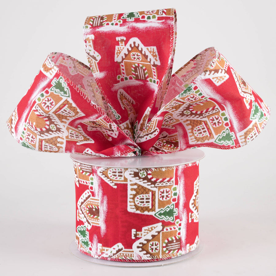 2.5" Gingerbread Mansion House Ribbon: Red (10 Yards)