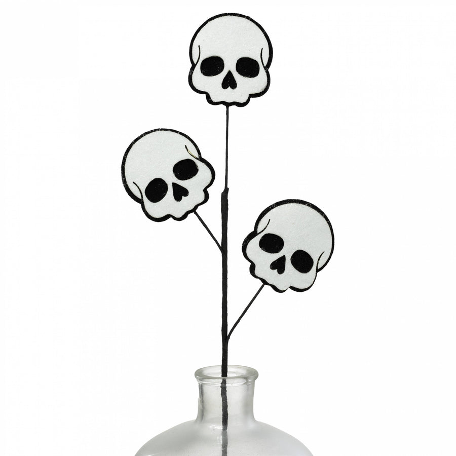 22" Glittered Felt Skulls Spray: Black & White