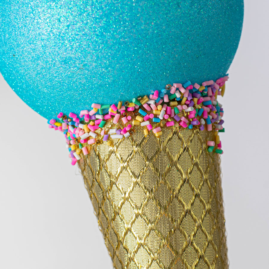 16" Sprinkle Ice Cream Cone Ornament: Blue & Gold