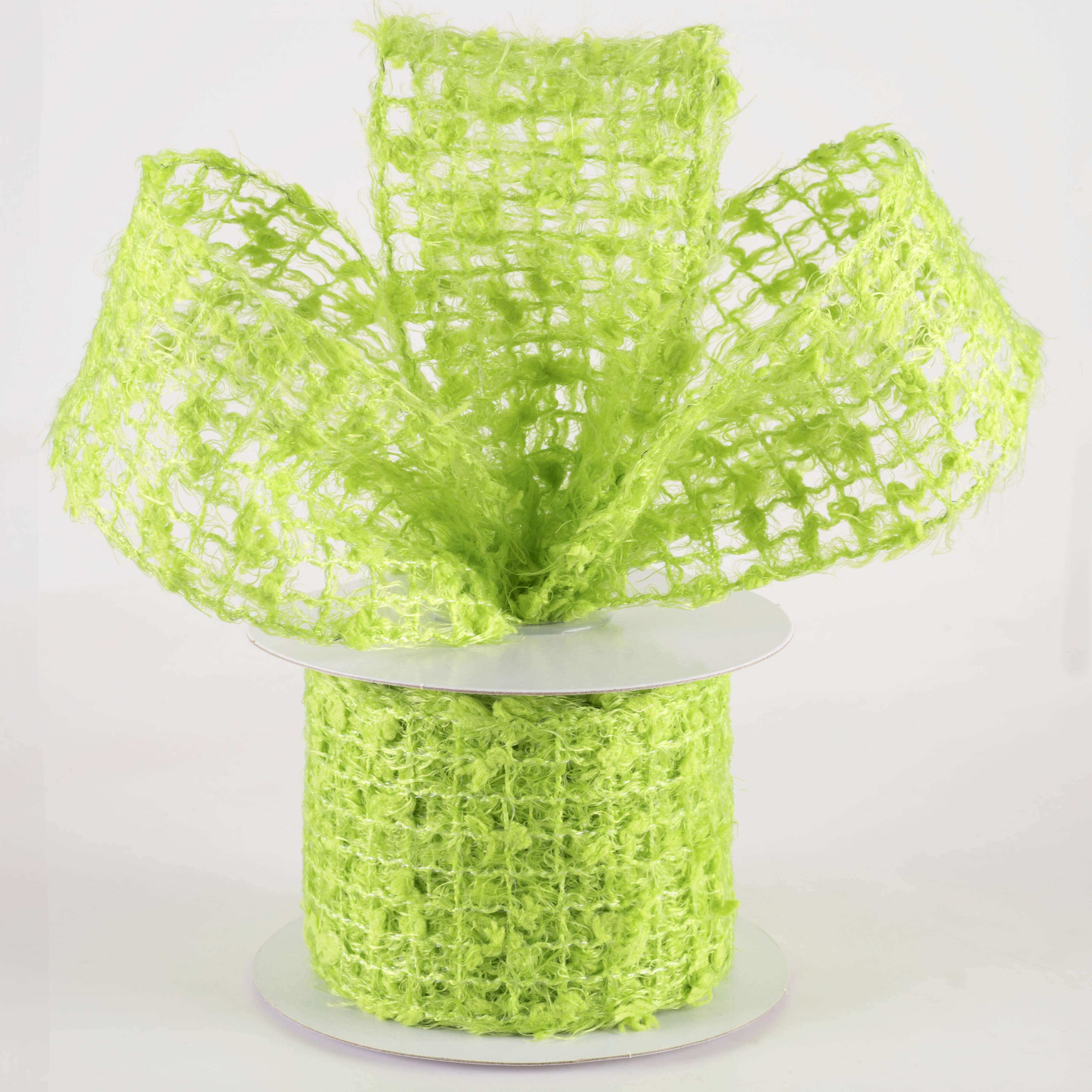 2.5" Fuzzy Open Weave Burlap Ribbon: Kiwi Green (10 Yards)