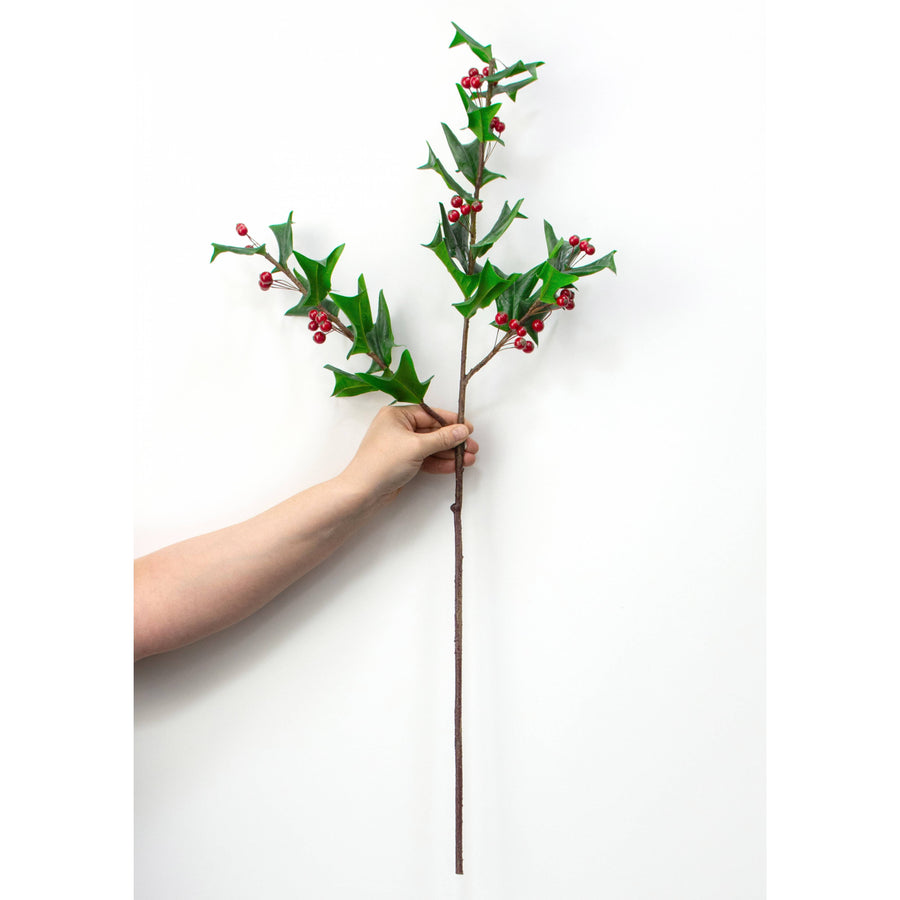 30" Holly Leaf & Berries Spray