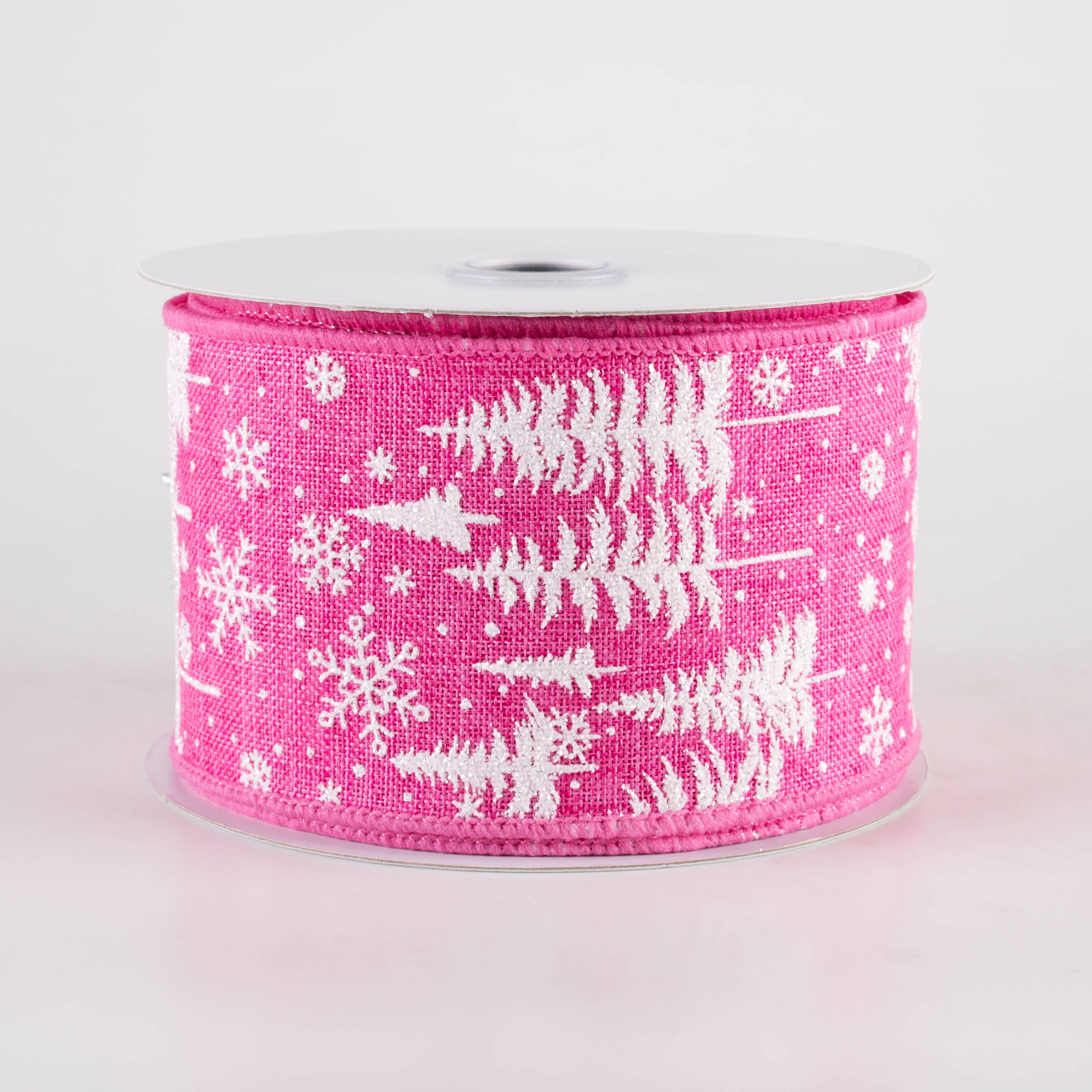 2.5" Pine Trees & Snowflakes Ribbon: Hot Pink (10 Yards)