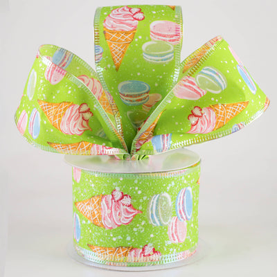 2.5" Iridescent Ice Cream & Macarons Ribbon: Lime Green (10 Yards)