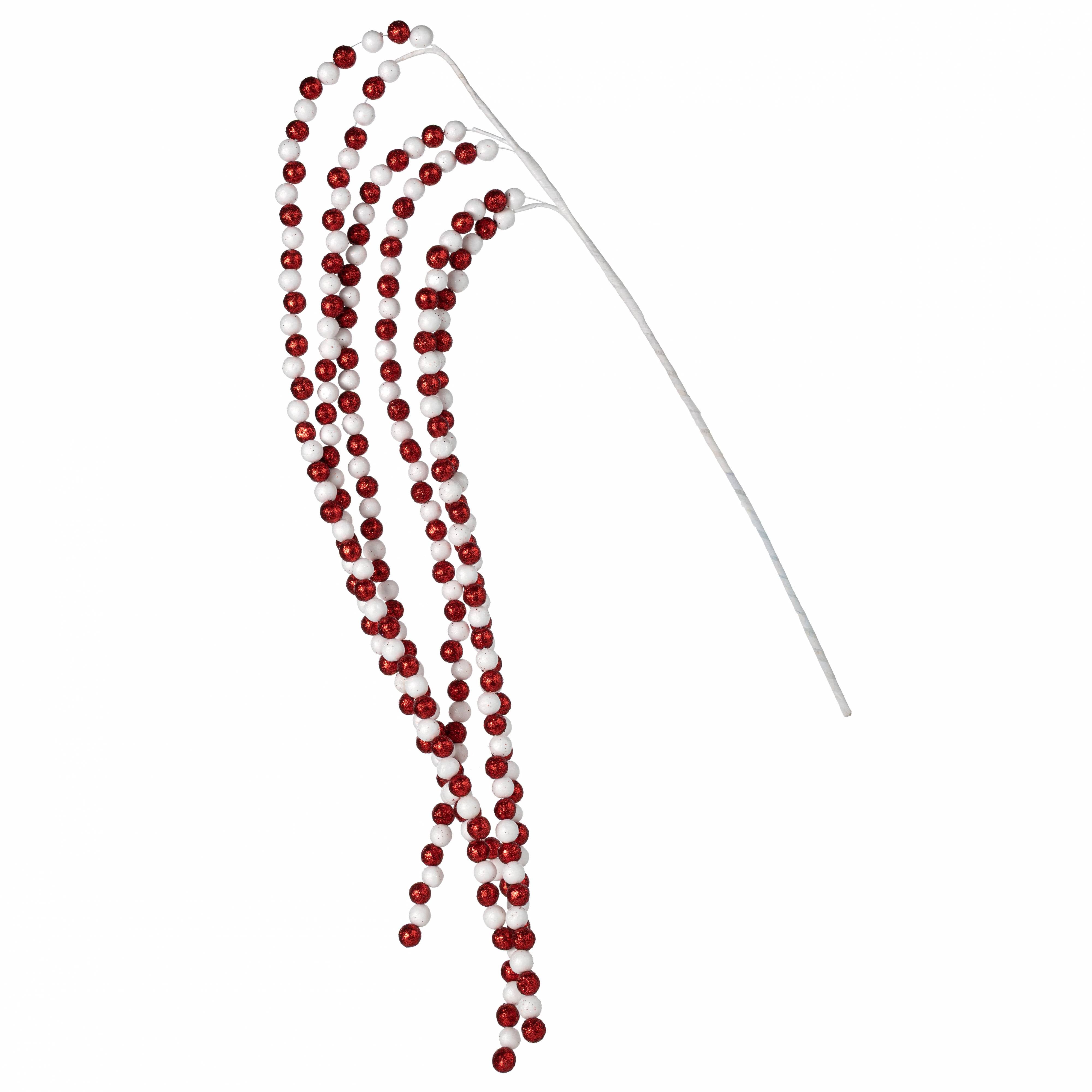 48" Hanging Glitter Ball Spray: Red & White