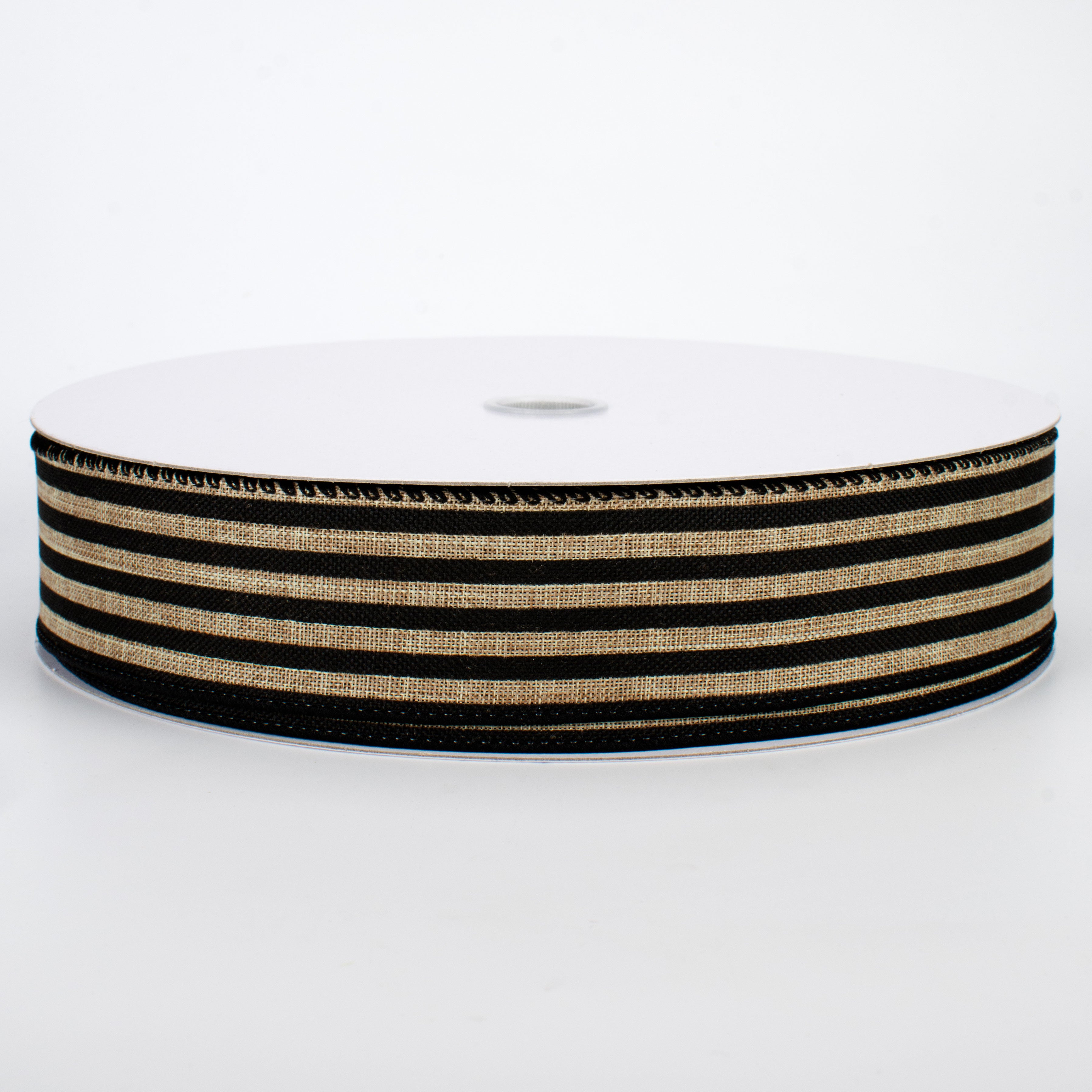 1.5" Cabana Stripes Ribbon: Black & Beige (50 Yards)