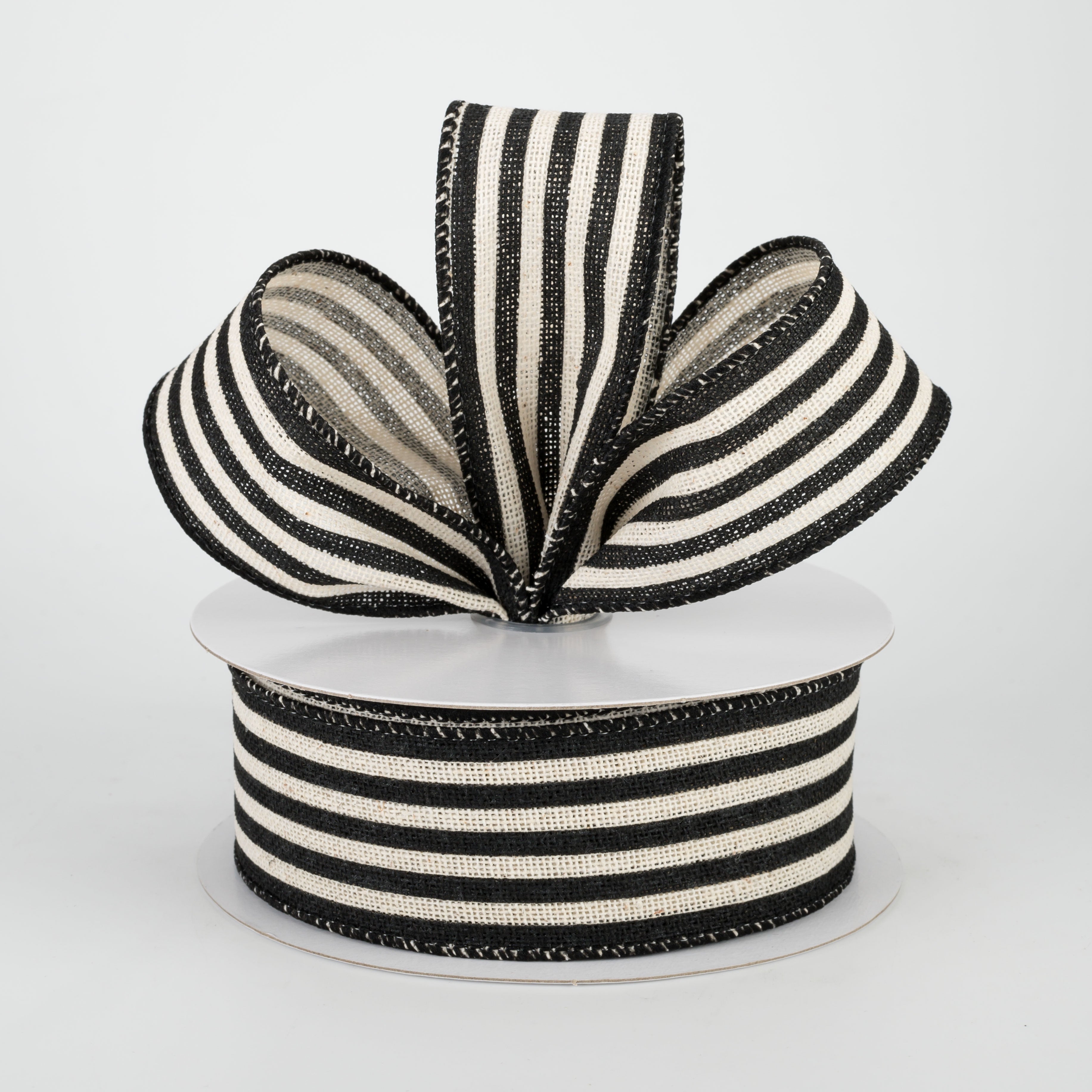 1.5" Cabana Stripes Ribbon: Black & Natural (10 Yards) Lifestyle Photo