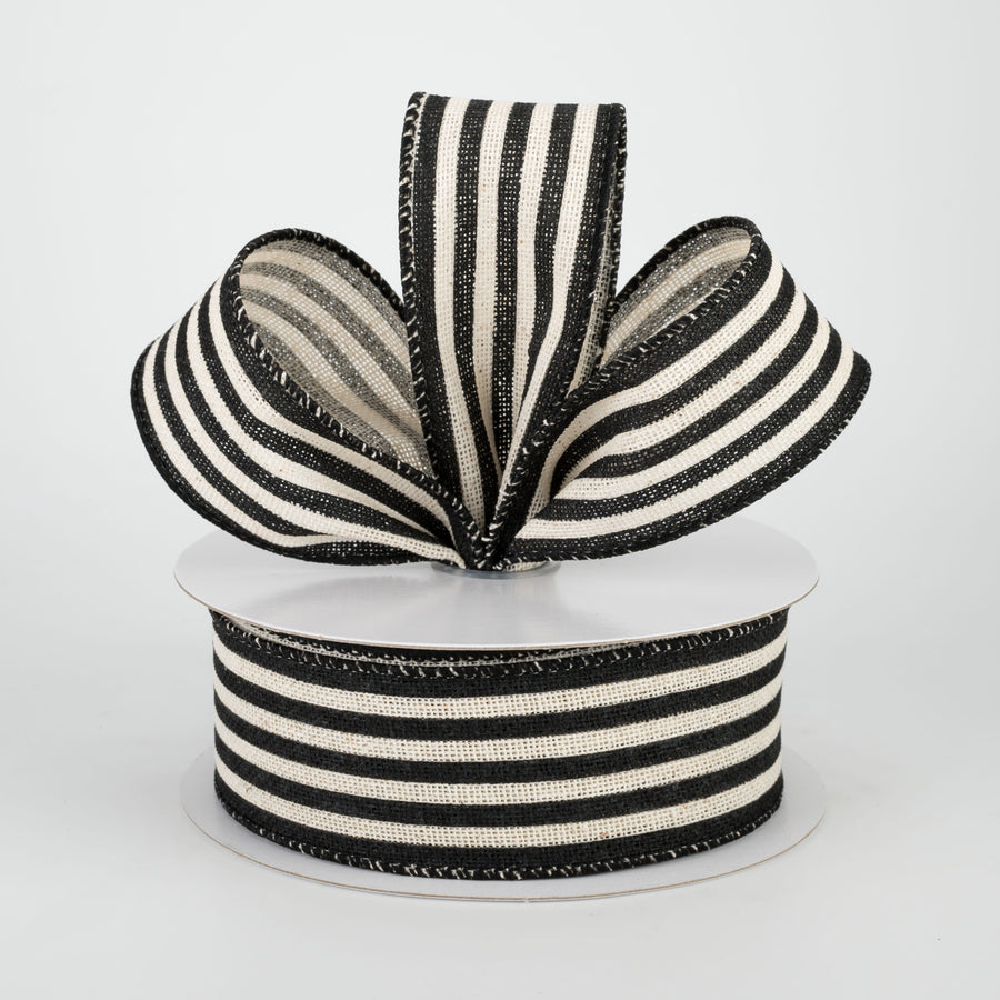 1.5" Cabana Stripes Ribbon: Black & Natural (10 Yards) Lifestyle Photo